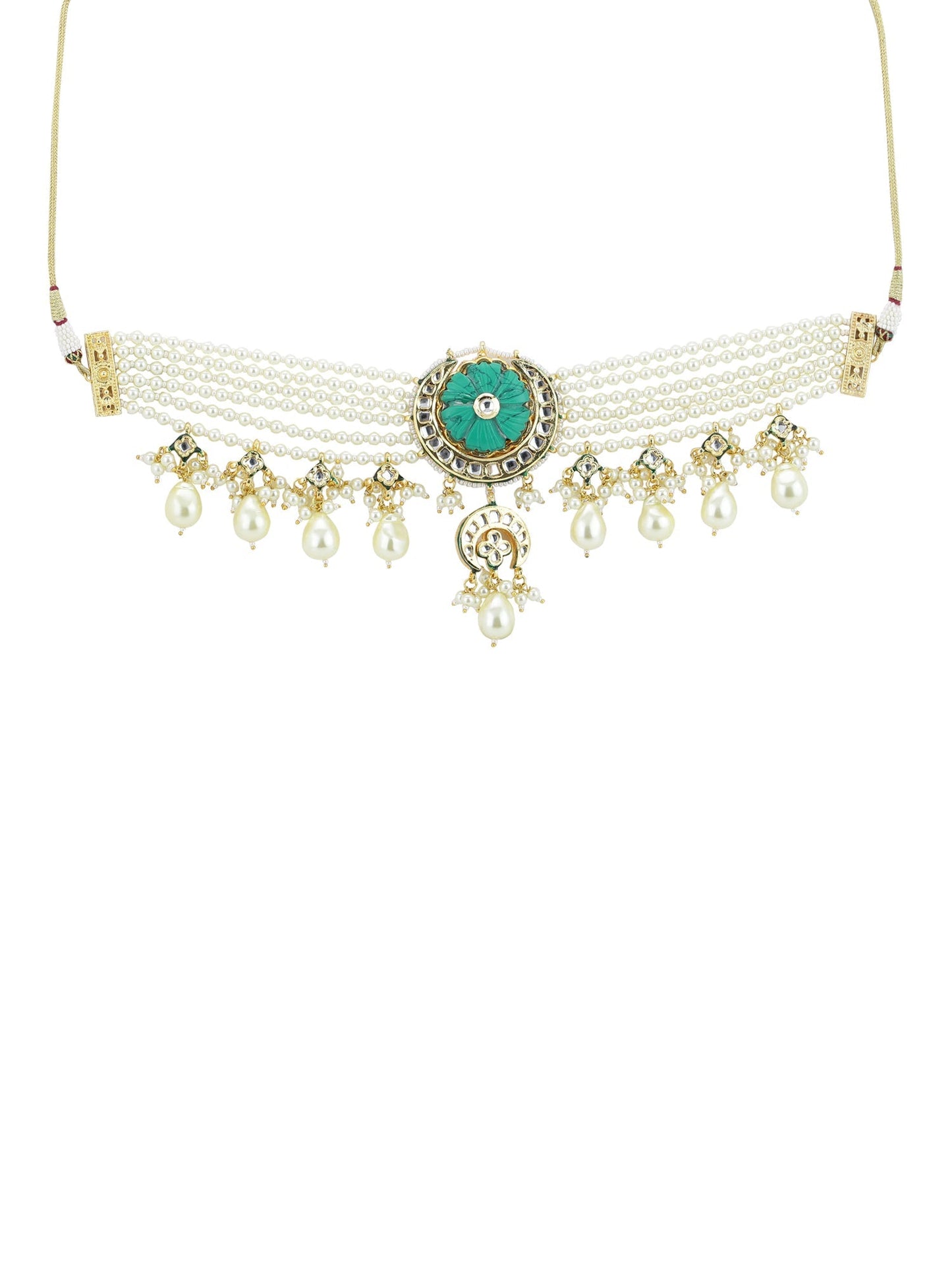 White Blue Brass Gold-Polished Necklace - Ruby Raang | Swadesiicart