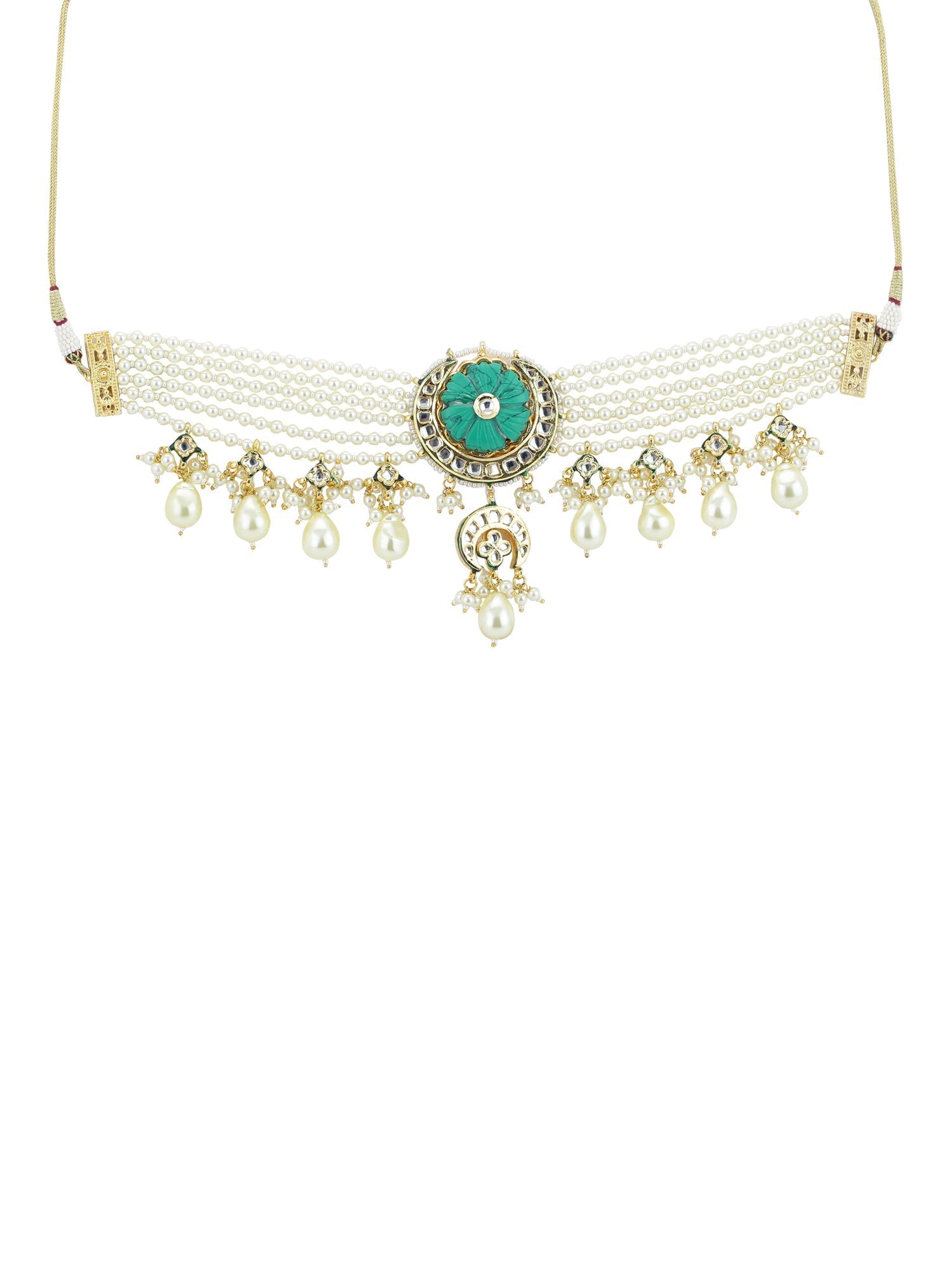 White Blue Brass Gold-Polished Necklace - Ruby Raang | Swadesiicart