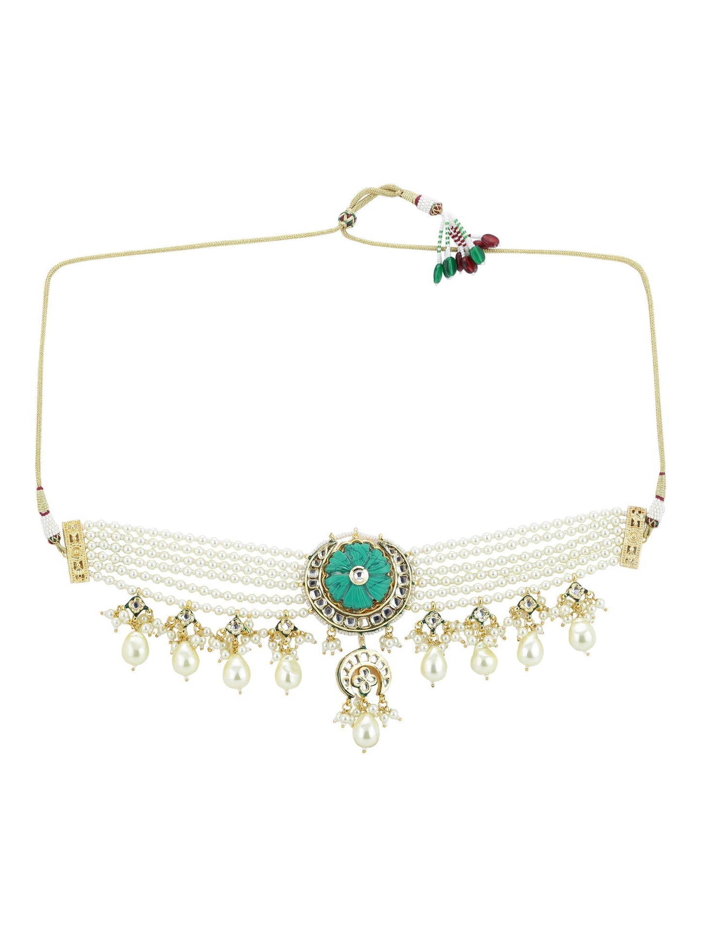 White Blue Brass Gold-Polished Necklace - Ruby Raang | Swadesiicart