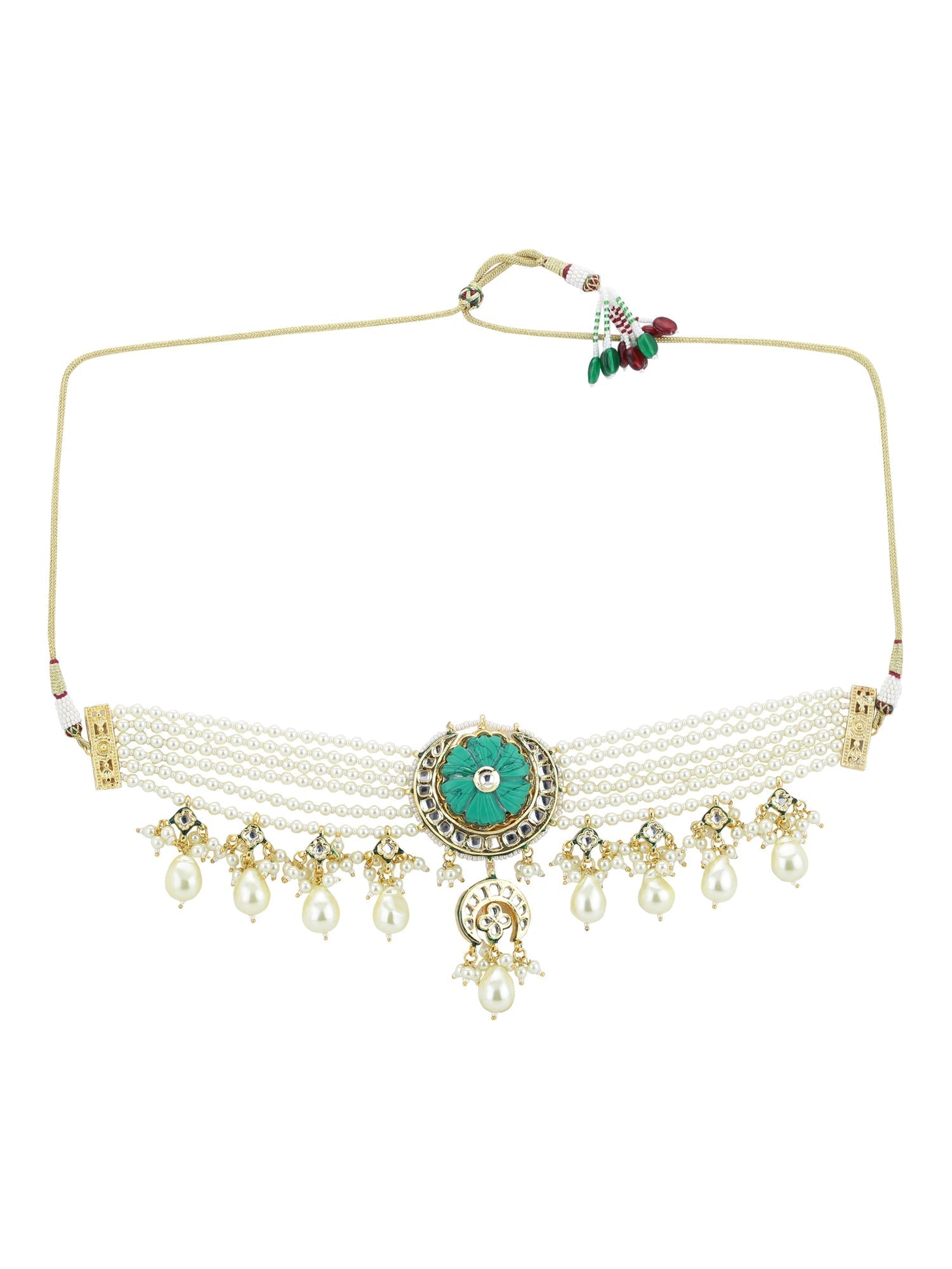 White Blue Brass Gold-Polished Necklace - Ruby Raang | Swadesiicart