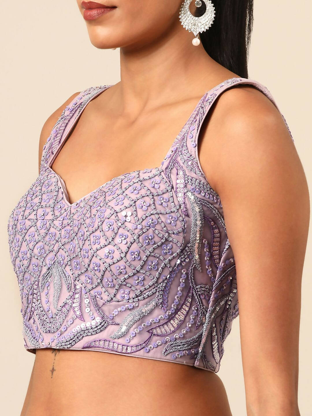 House of Panchhi Lavender Net Sequins and Zarkan embroidery Lehenga choli & Dupatta | Swadesiicart