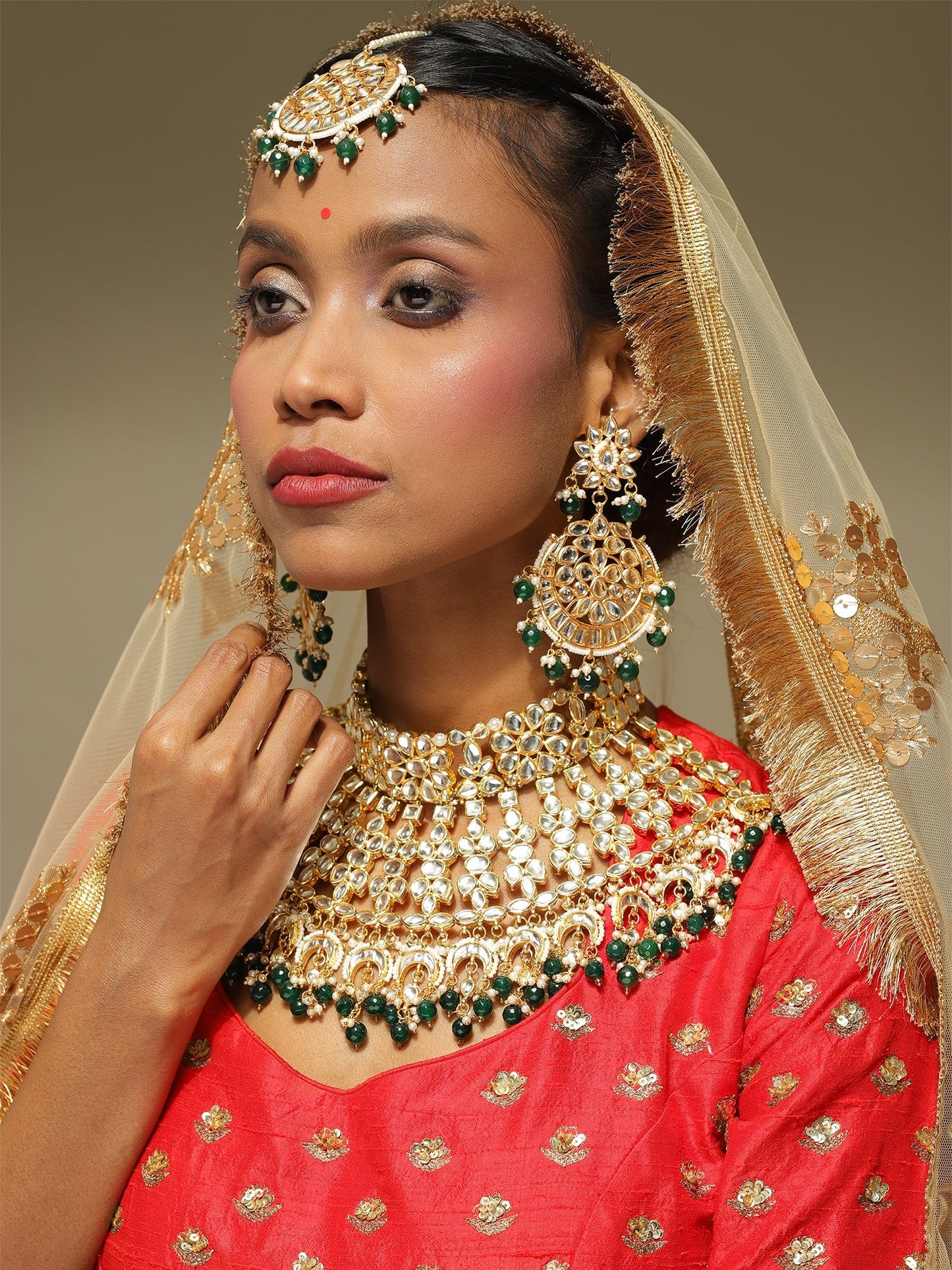 Gold-Polished Gold Kundan Studded Maharani Jewellery Set - Ruby Raang - Ruby Raang Studio