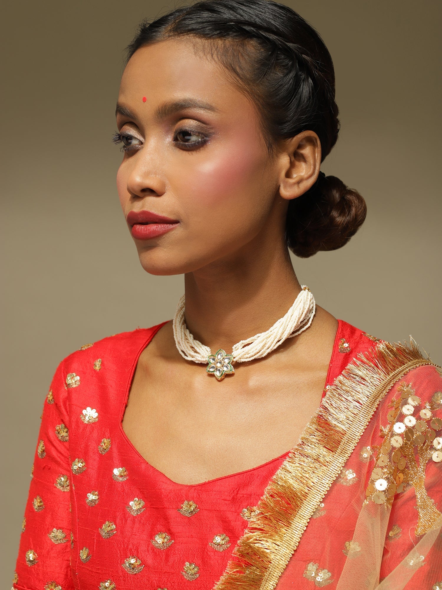 Gold-Toned White Gold-Polished Handcrafted Necklace - Ruby Raang | Swadesiicart