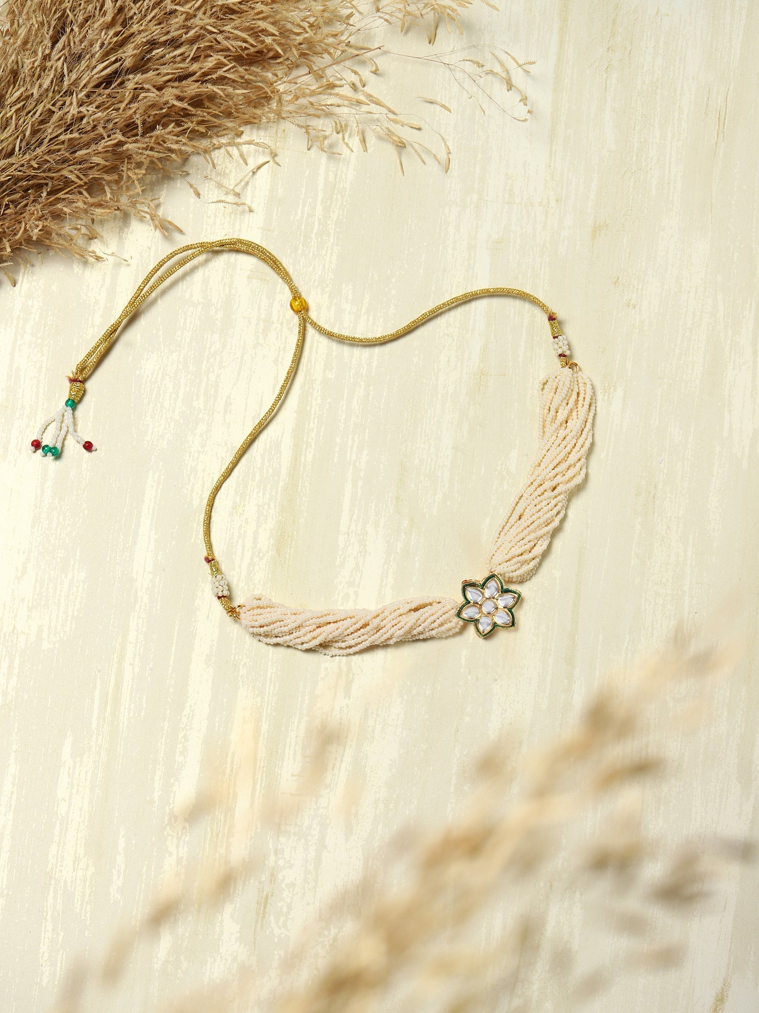 Gold-Toned White Gold-Polished Handcrafted Necklace - Ruby Raang | Swadesiicart
