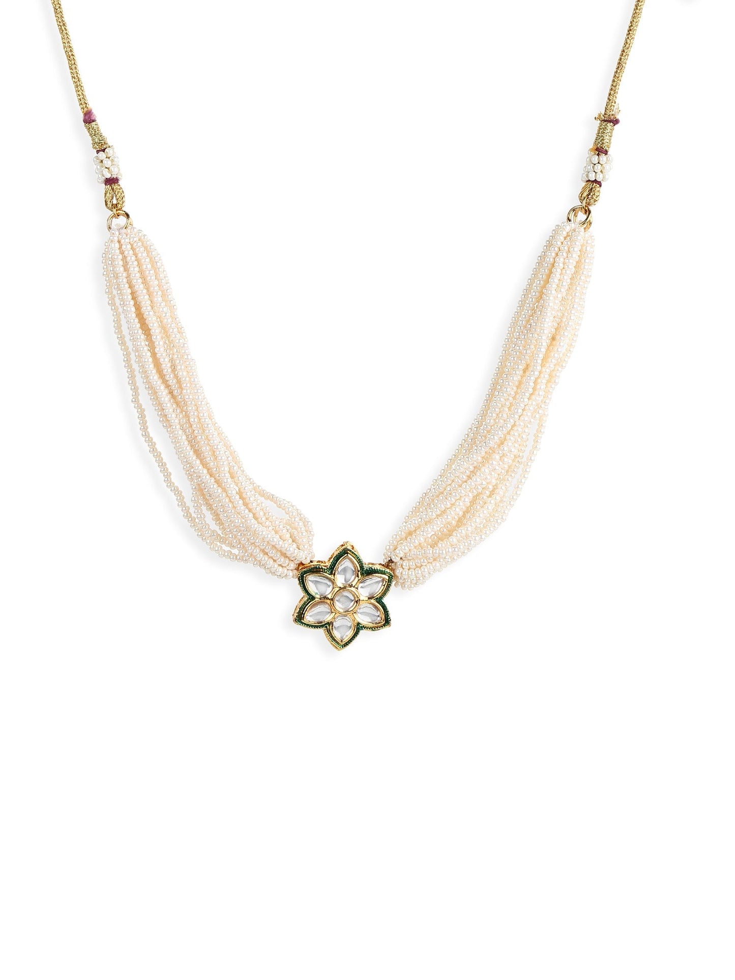 Gold-Toned White Gold-Polished Handcrafted Necklace - Ruby Raang | Swadesiicart