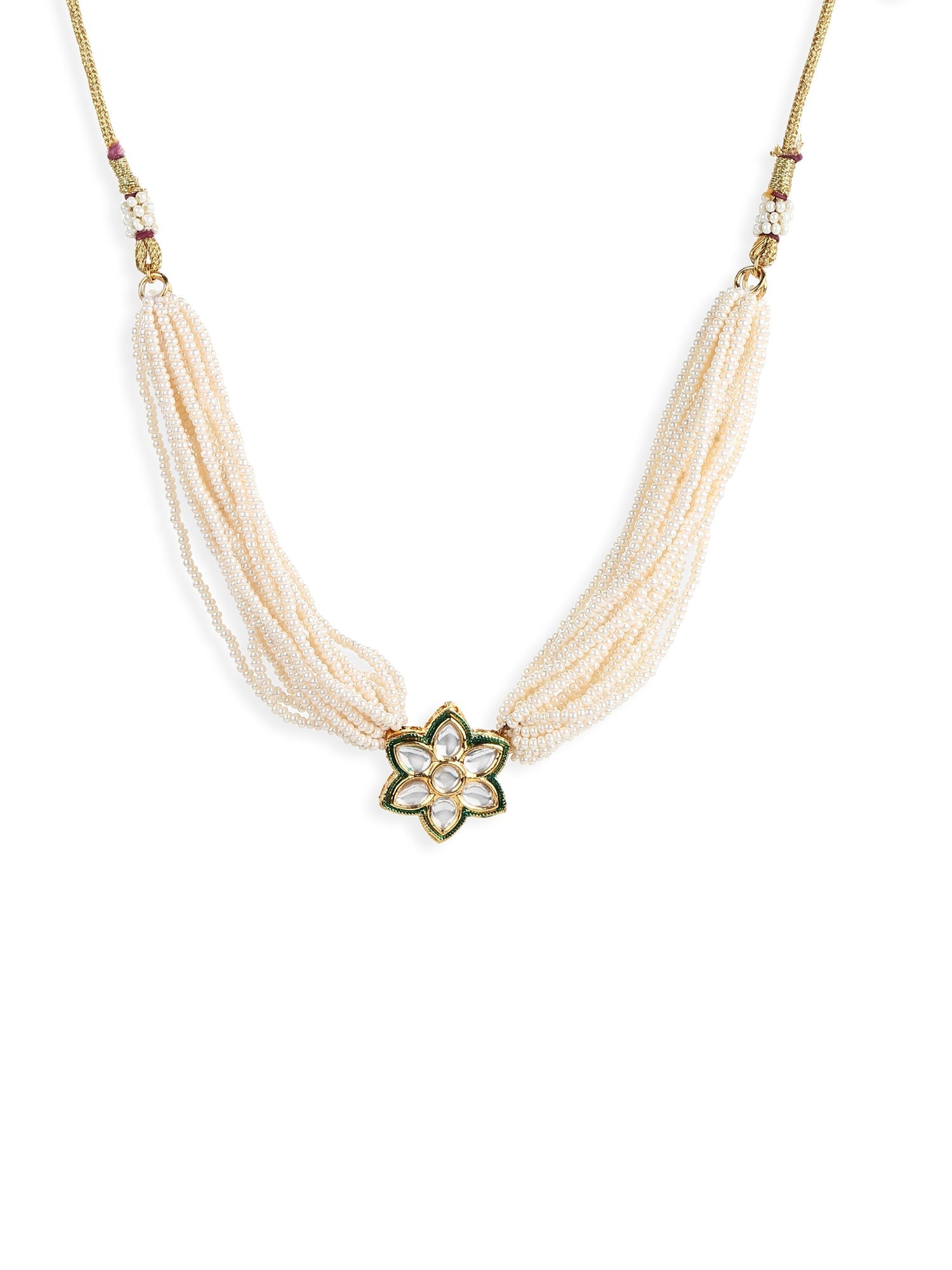 Gold-Toned White Gold-Polished Handcrafted Necklace - Ruby Raang | Swadesiicart
