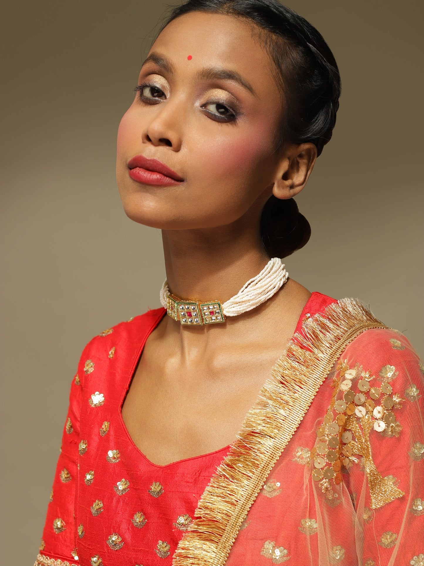 Gold-Toned White Gold-Polished Handcrafted Necklace - Ruby Raang | Swadesiicart