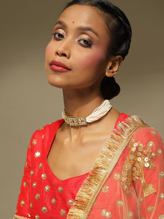 Gold-Toned White Gold-Polished Handcrafted Necklace - Ruby Raang | Swadesiicart