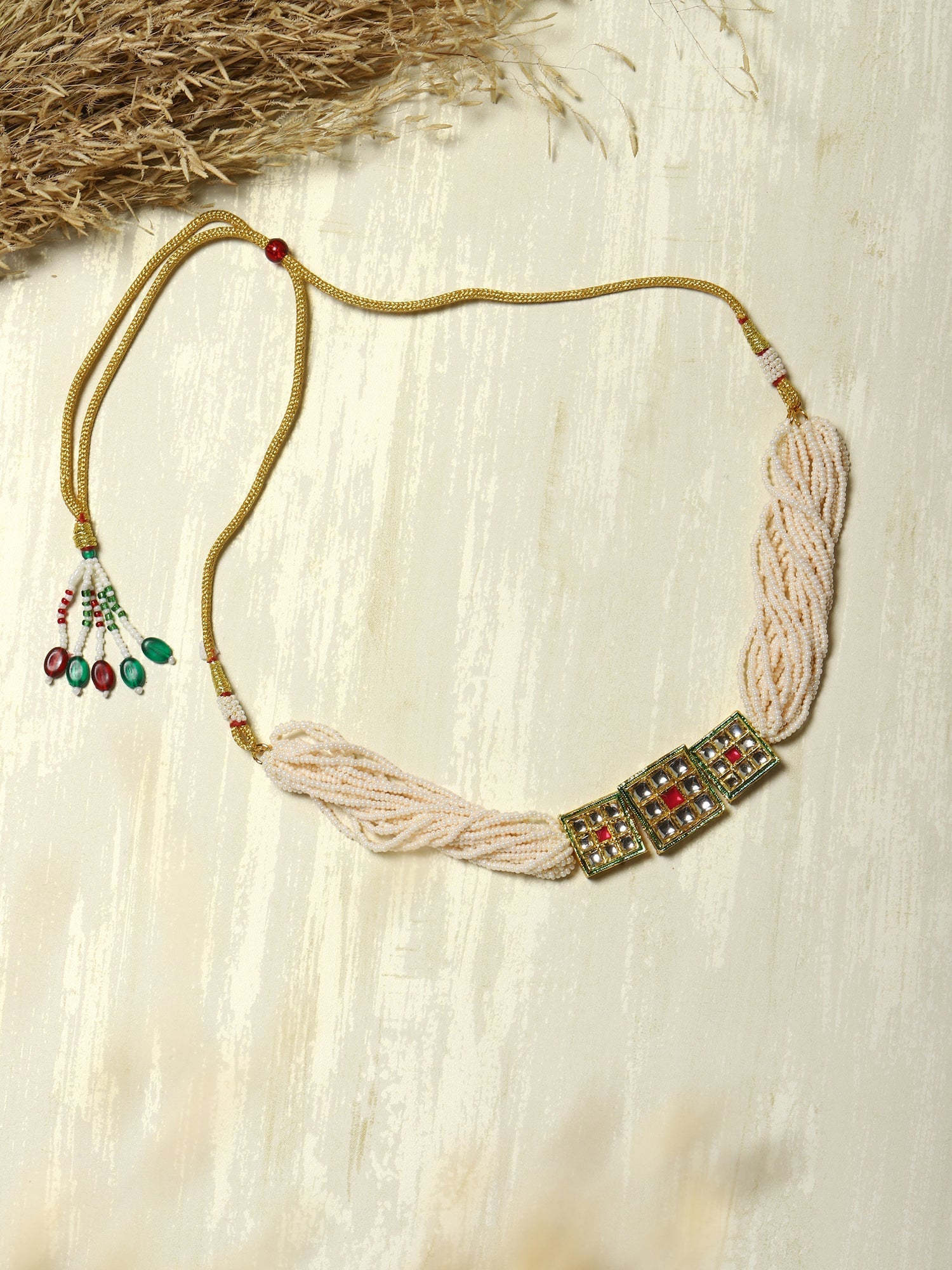 Gold-Toned White Gold-Polished Handcrafted Necklace - Ruby Raang | Swadesiicart