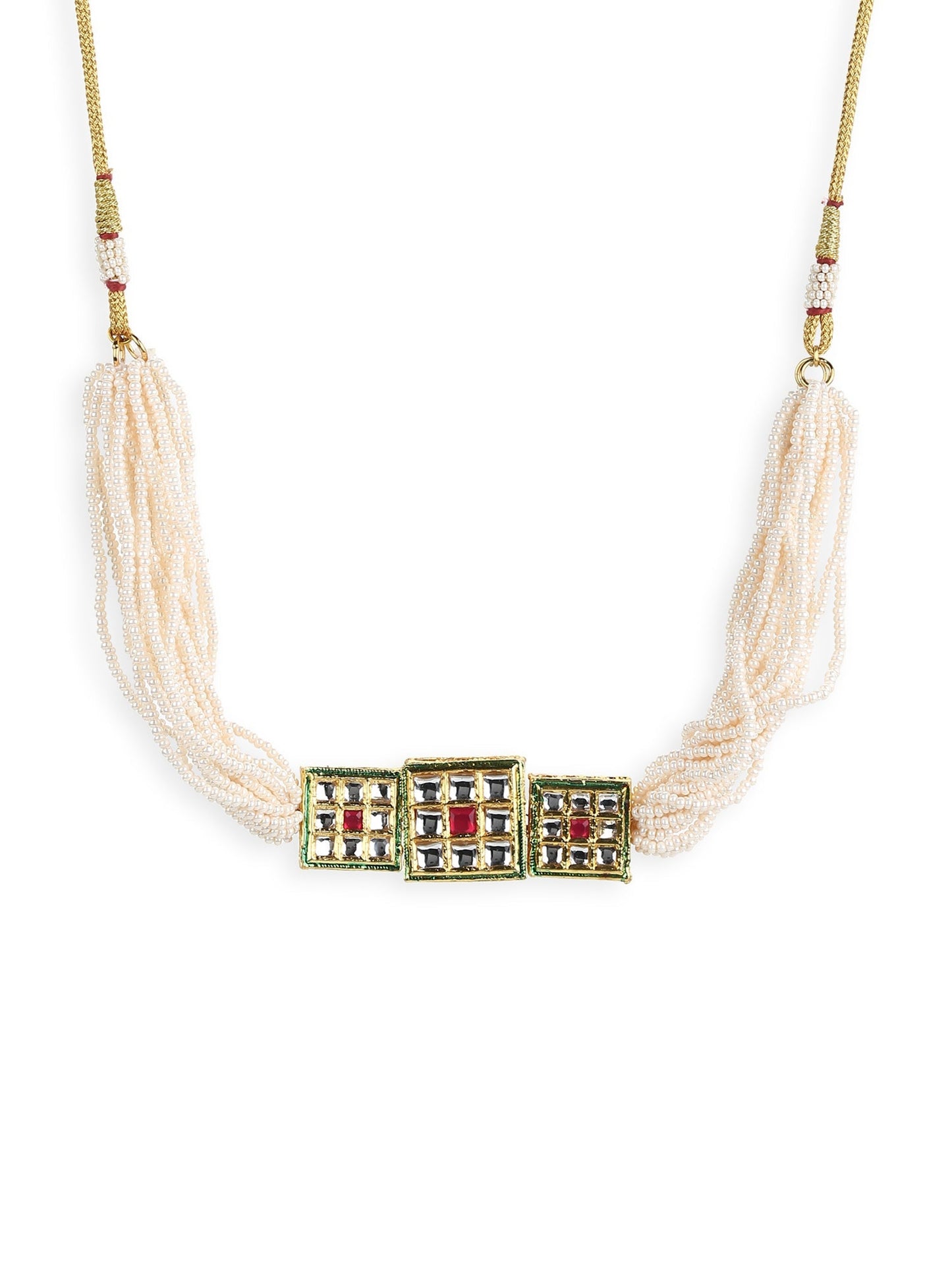 Gold-Toned White Gold-Polished Handcrafted Necklace - Ruby Raang | Swadesiicart