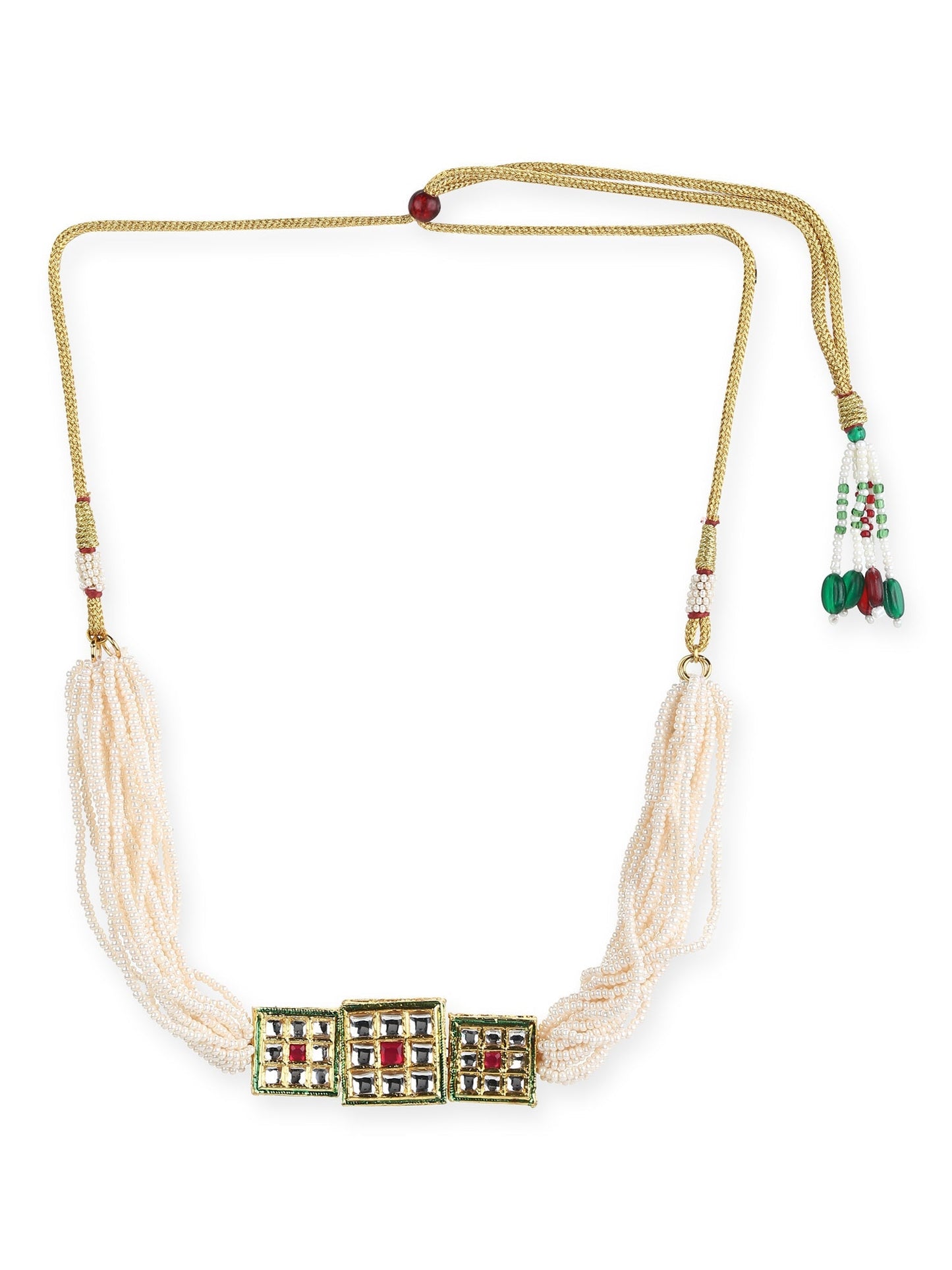 Gold-Toned White Gold-Polished Handcrafted Necklace - Ruby Raang | Swadesiicart