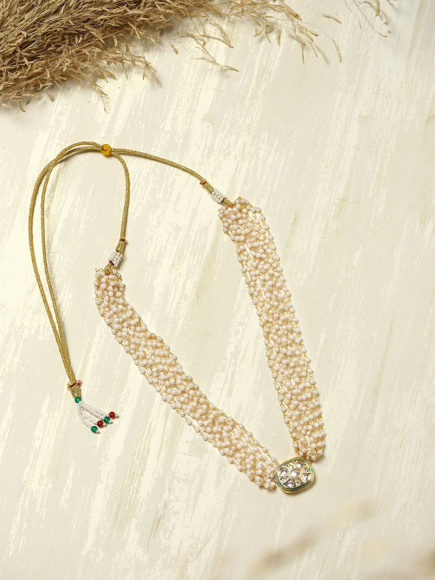 Gold-Toned White Gold-Polished Handcrafted Necklace - Ruby Raang | Swadesiicart