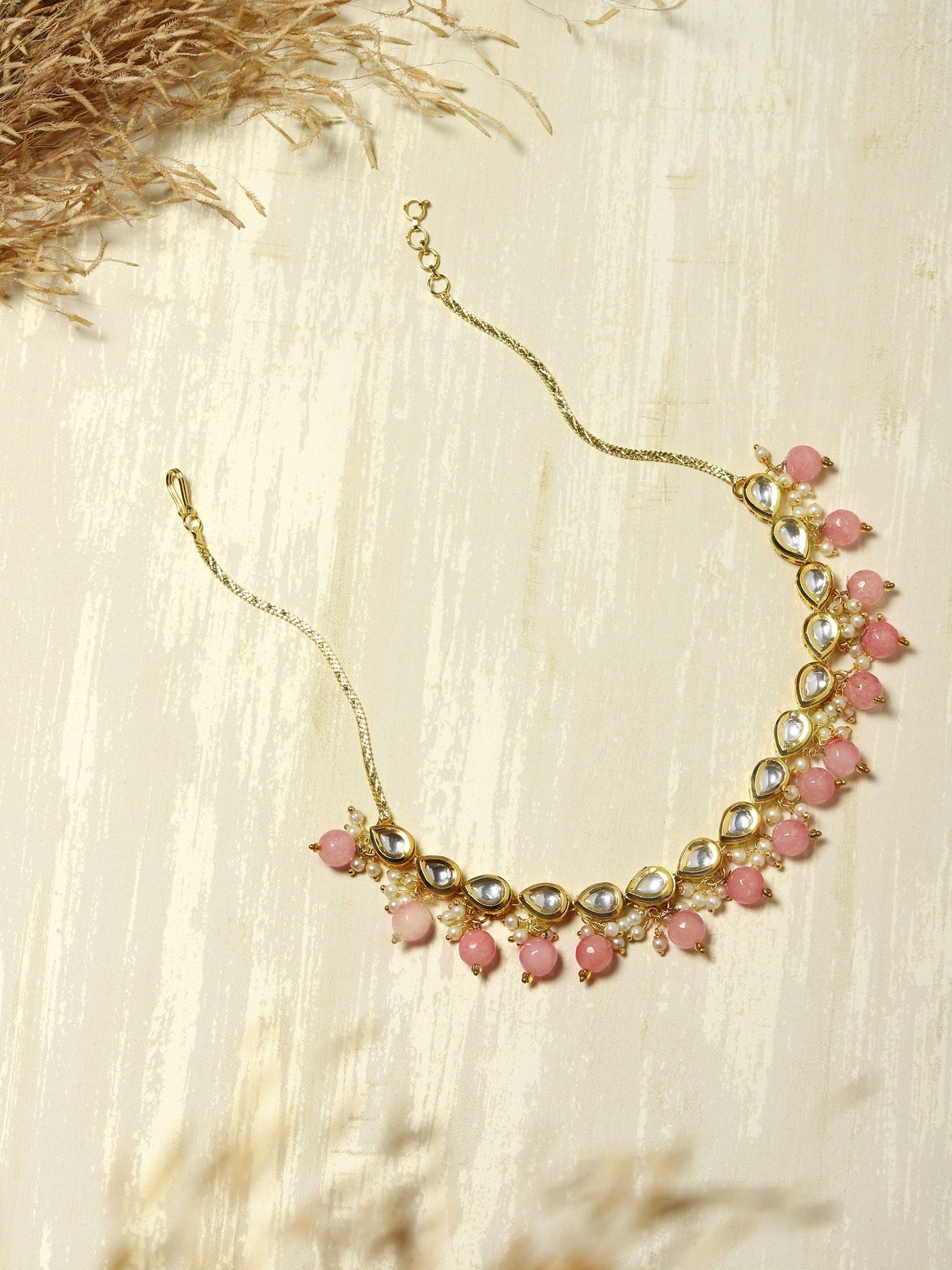Gold-Toned Pink Gold-Polished Handcrafted Necklace - Ruby Raang | Swadesiicart