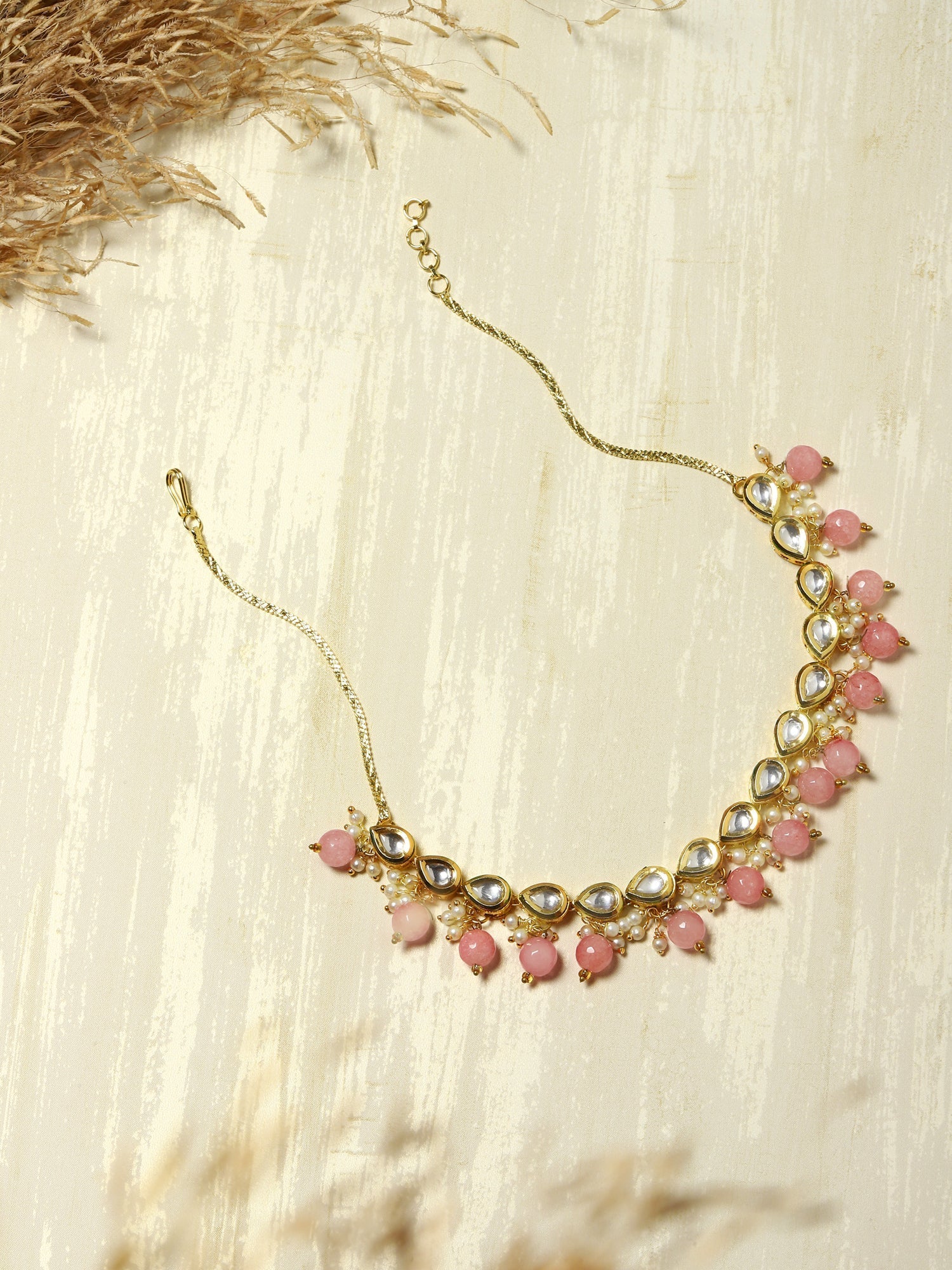 Gold-Toned Pink Gold-Polished Handcrafted Necklace - Ruby Raang | Swadesiicart