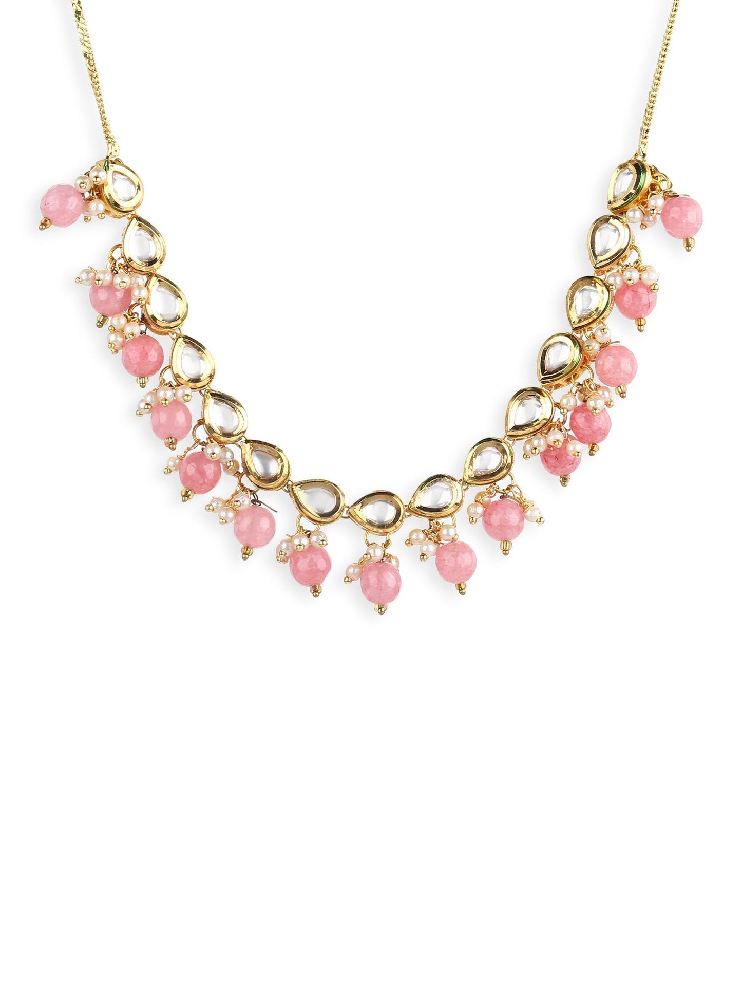 Gold-Toned Pink Gold-Polished Handcrafted Necklace - Ruby Raang | Swadesiicart