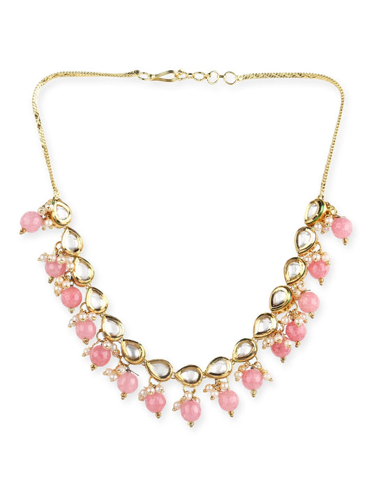 Gold-Toned Pink Gold-Polished Handcrafted Necklace - Ruby Raang | Swadesiicart