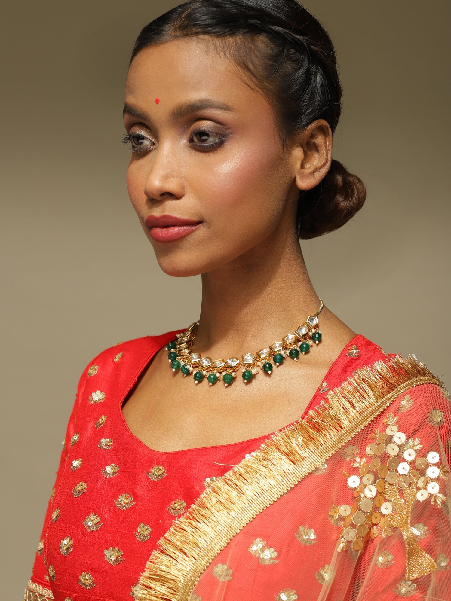 Gold-Polished White Greeb Brass Kundan Pearls Necklace - Ruby Raang | Swadesiicart