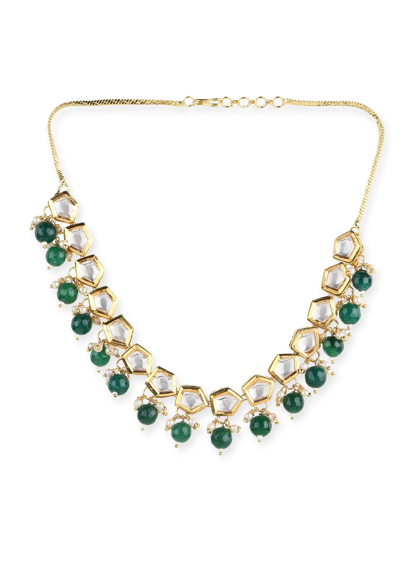 Gold-Polished White Greeb Brass Kundan Pearls Necklace - Ruby Raang | Swadesiicart