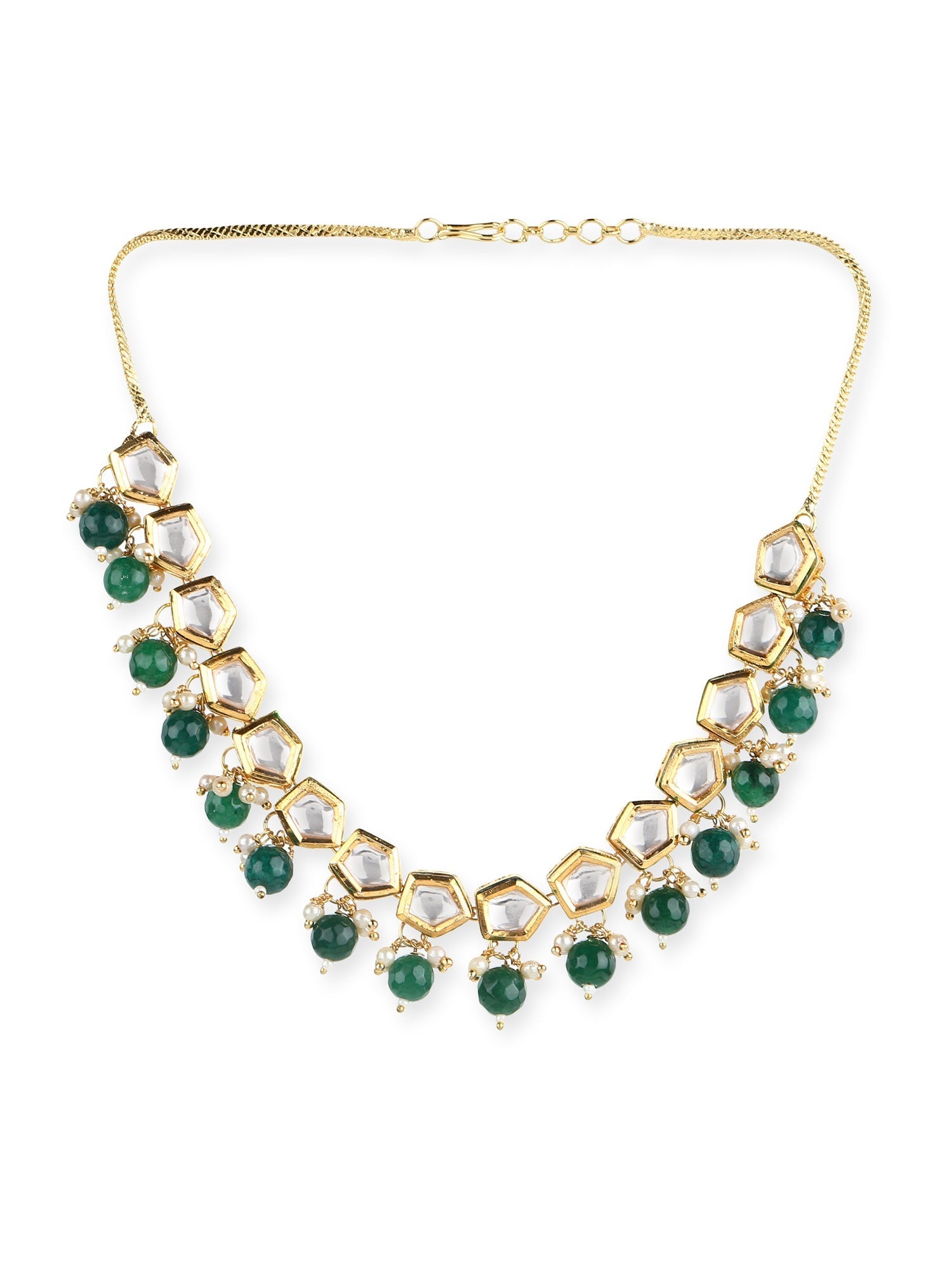 Gold-Polished White Greeb Brass Kundan Pearls Necklace - Ruby Raang | Swadesiicart