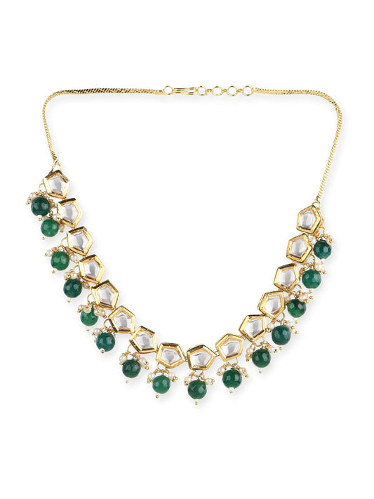Gold-Polished White Greeb Brass Kundan Pearls Necklace - Ruby Raang | Swadesiicart