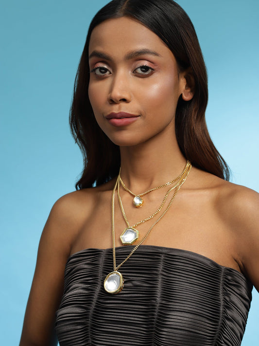 Gold-Polished White Brass Layered Necklace - Ruby Raang | Swadesiicart
