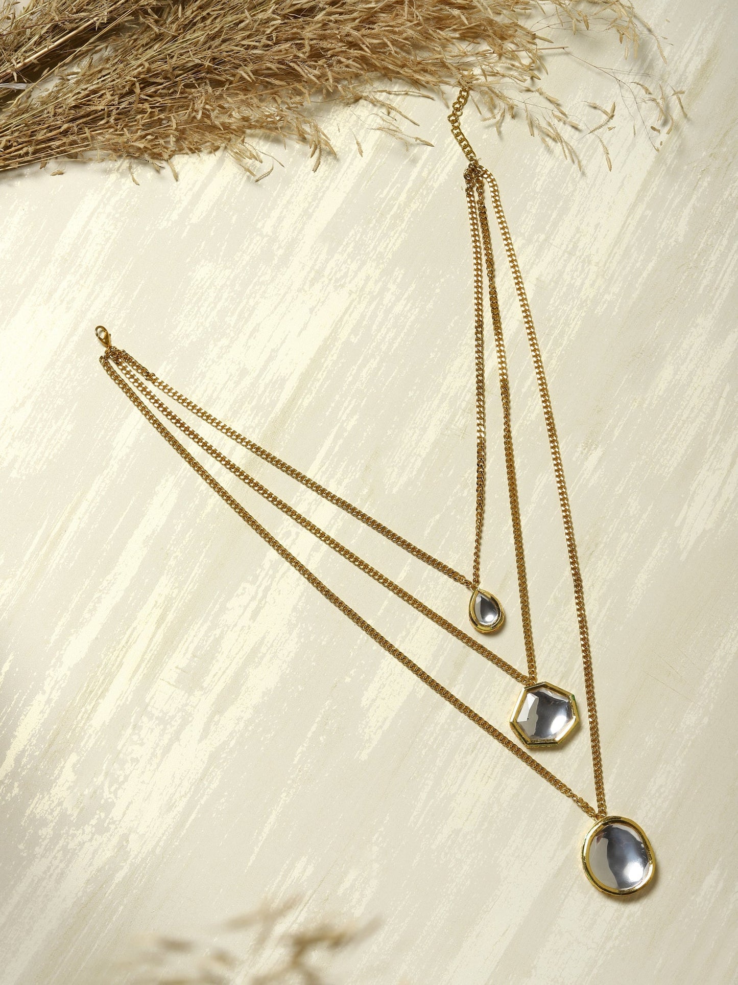 Gold-Polished White Brass Layered Necklace - Ruby Raang | Swadesiicart