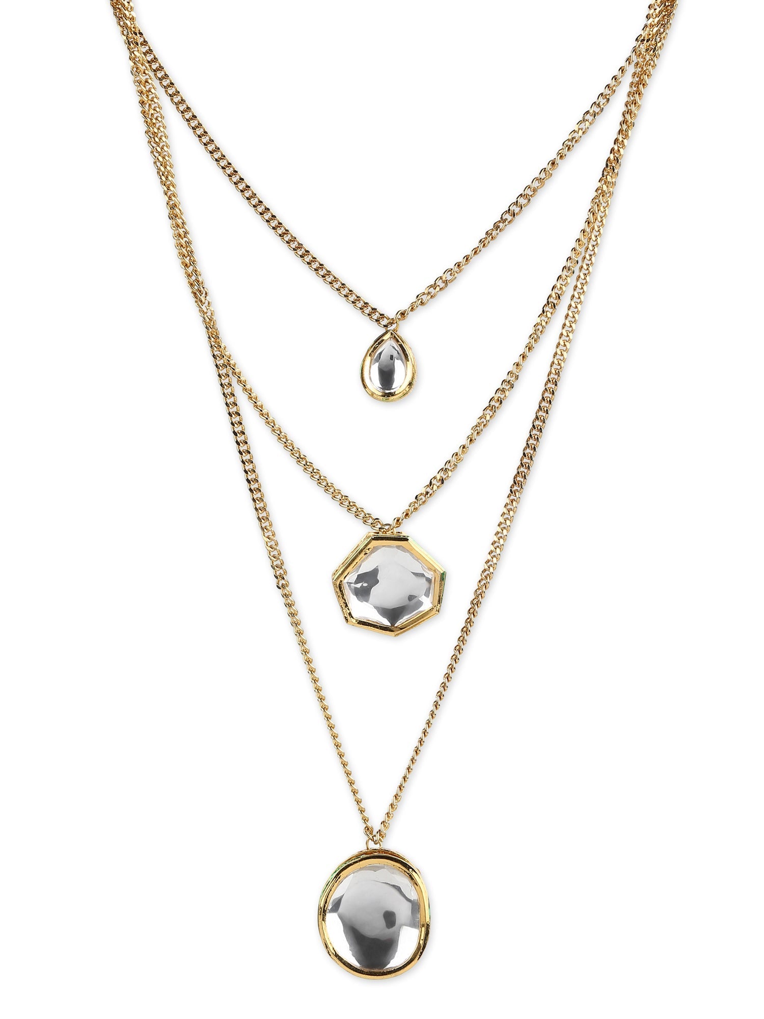 Gold-Polished White Brass Layered Necklace - Ruby Raang | Swadesiicart