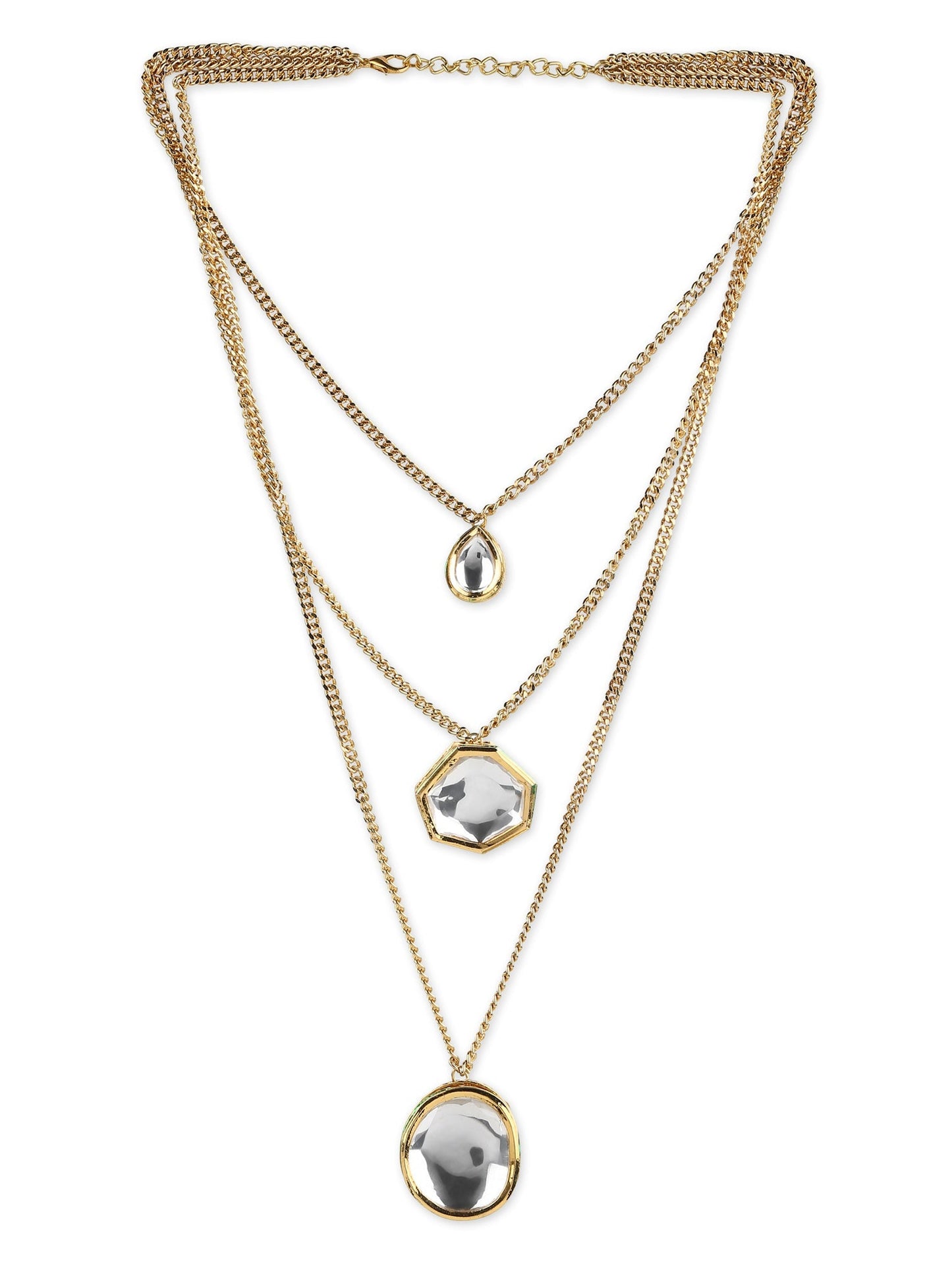 Gold-Polished White Brass Layered Necklace - Ruby Raang | Swadesiicart