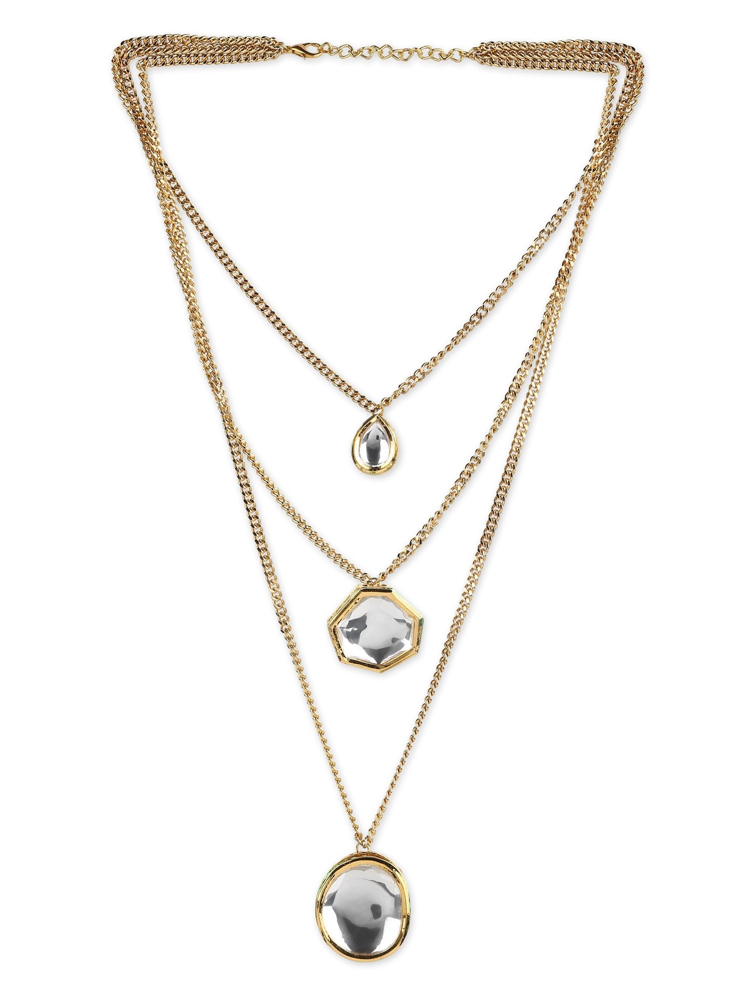 Gold-Polished White Brass Layered Necklace - Ruby Raang | Swadesiicart