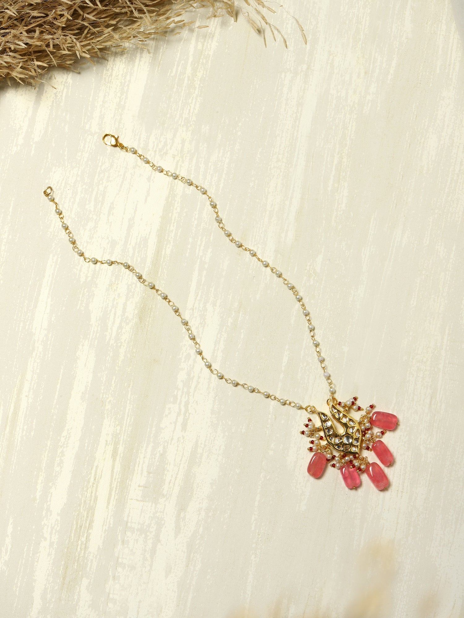 Gold-Polished Pink Brass Necklace - Ruby Raang | Swadesiicart