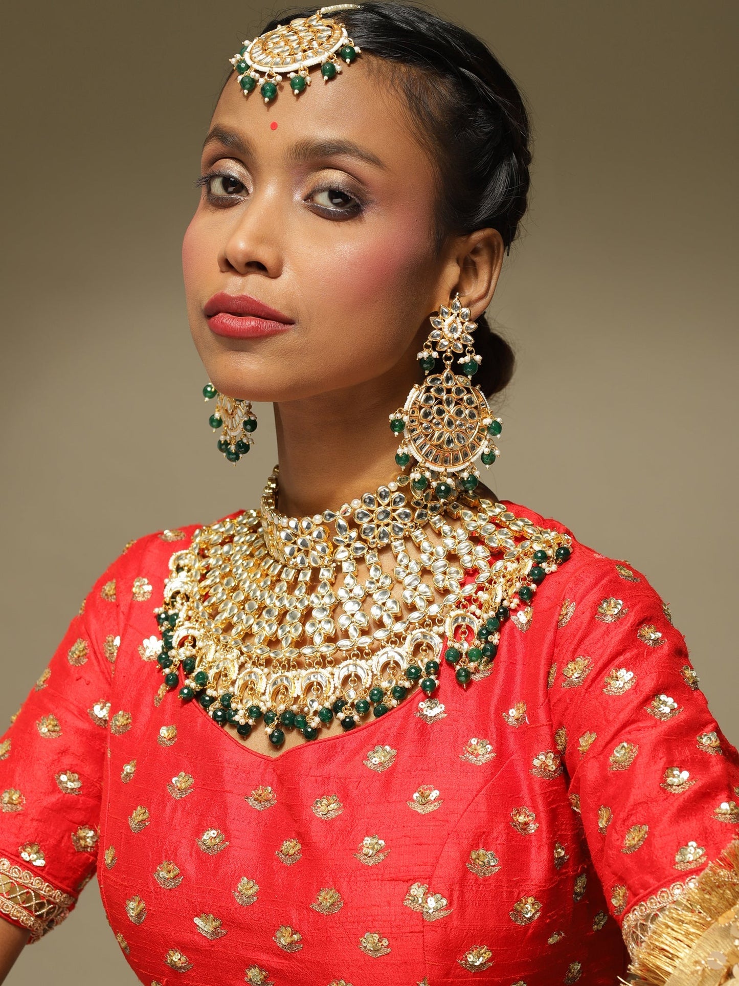 Gold-Polished Gold Kundan Studded Maharani Jewellery Set - Ruby Raang - Swadesiicart