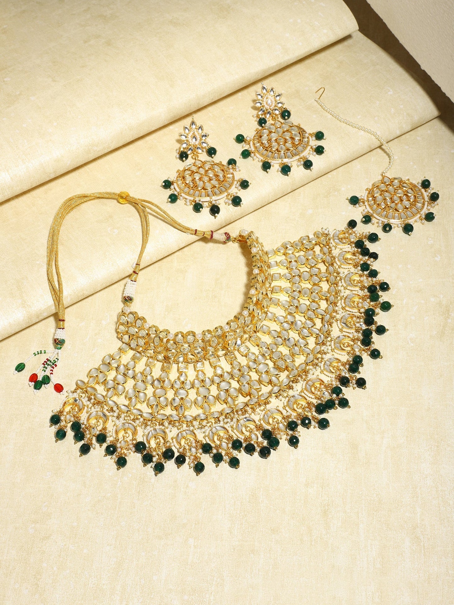 Gold-Polished Gold Kundan Studded Maharani Jewellery Set - Ruby Raang - Swadesiicart