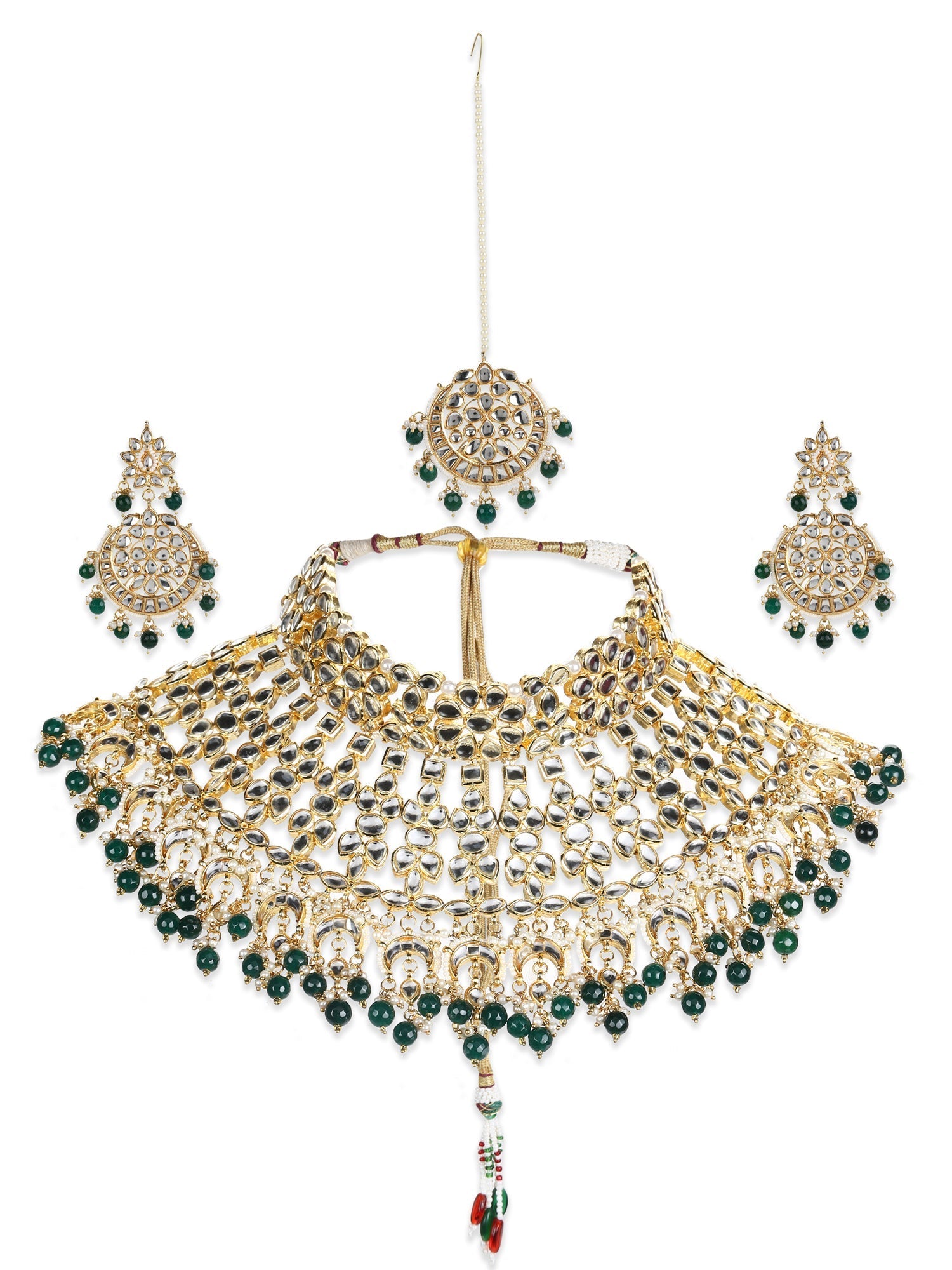Gold-Polished Gold Kundan Studded Maharani Jewellery Set - Ruby Raang - Swadesiicart