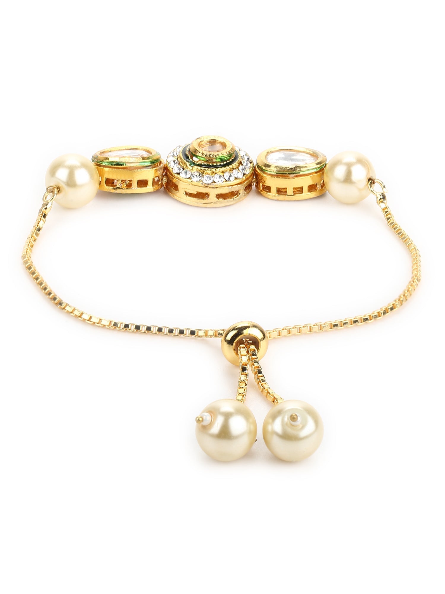 Women's Gold-Polished White Brass Kundan Charm Bracelet - Ruby Raang - Swadesiicart