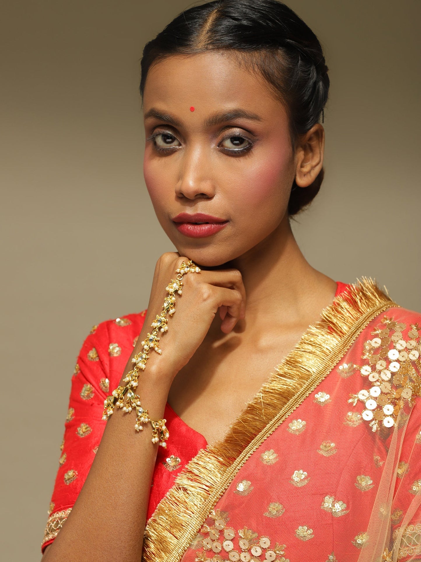 Women's Gold-Polished White Brass Kundan Bangle-Style Bracelet - Ruby Raang - Ruby Raang Studio