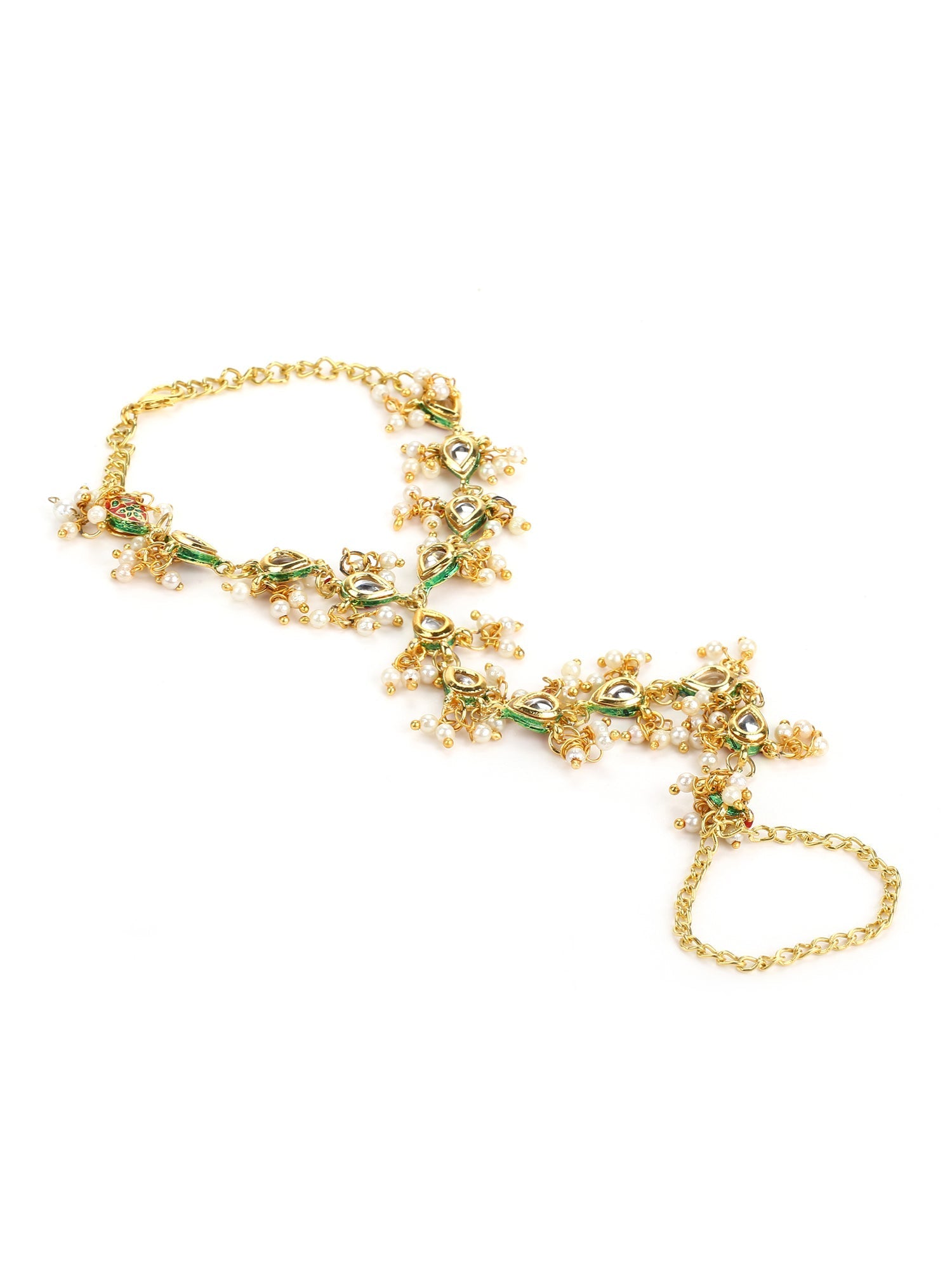 Women's Gold-Polished White Brass Kundan Bangle-Style Bracelet - Ruby Raang - Swadesiicart