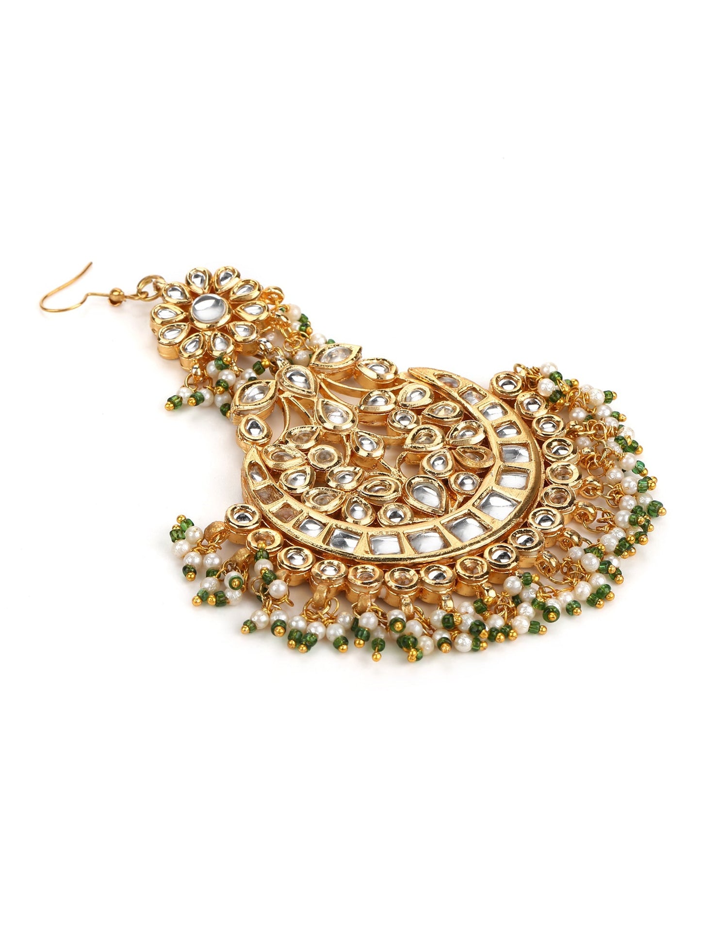 Gold-Polished Kundan Studded Maang Tikka Jhoomar - Ruby Raang | Swadesiicart