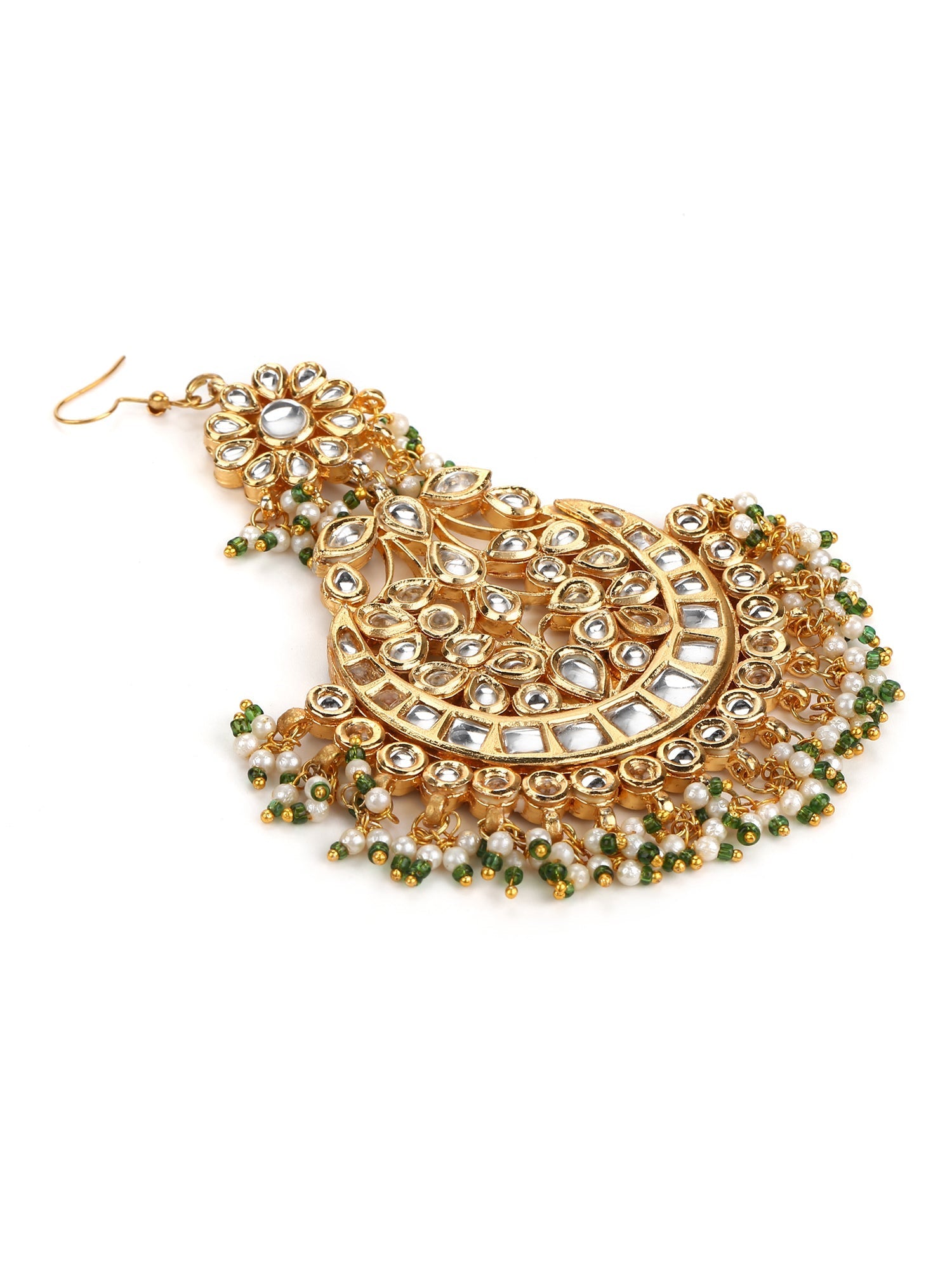 Gold-Polished Kundan Studded Maang Tikka Jhoomar - Ruby Raang | Swadesiicart