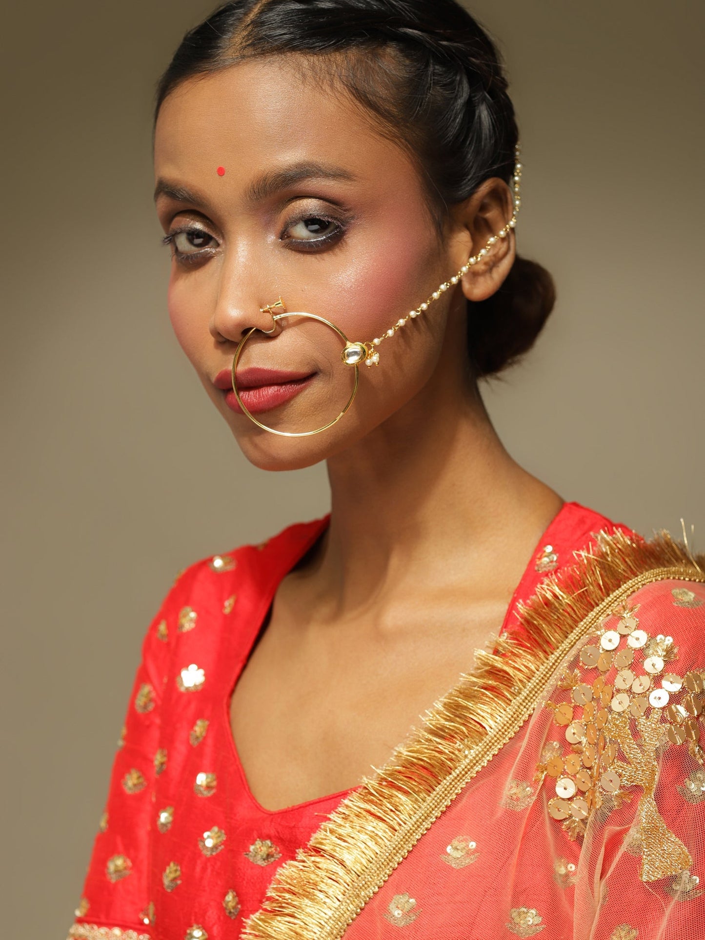 Women's Gold-Toned White Kundan Nose Ring - Ruby Raang | Swadesiicart