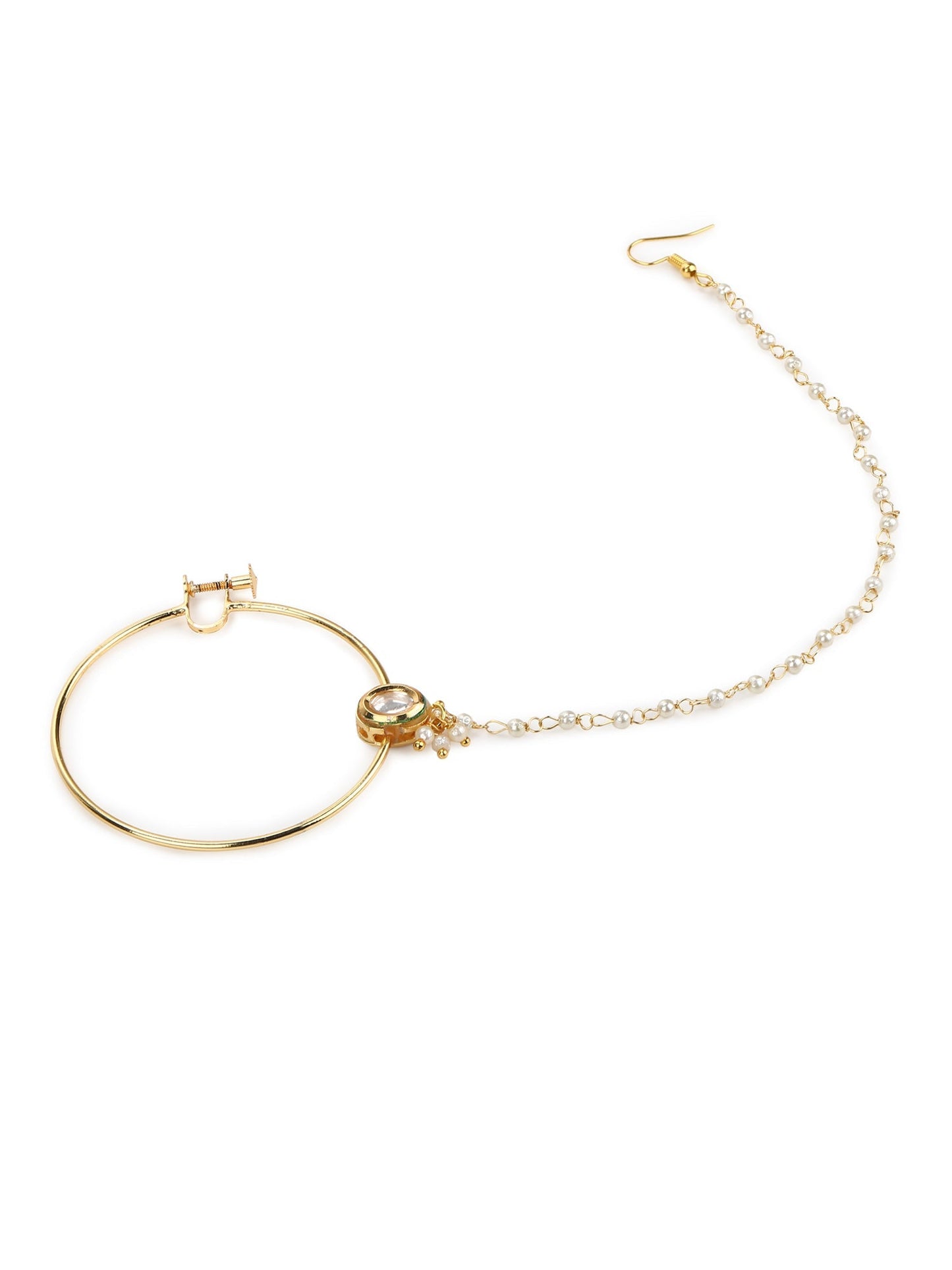 Women's Gold-Toned White Kundan Nose Ring - Ruby Raang | Swadesiicart