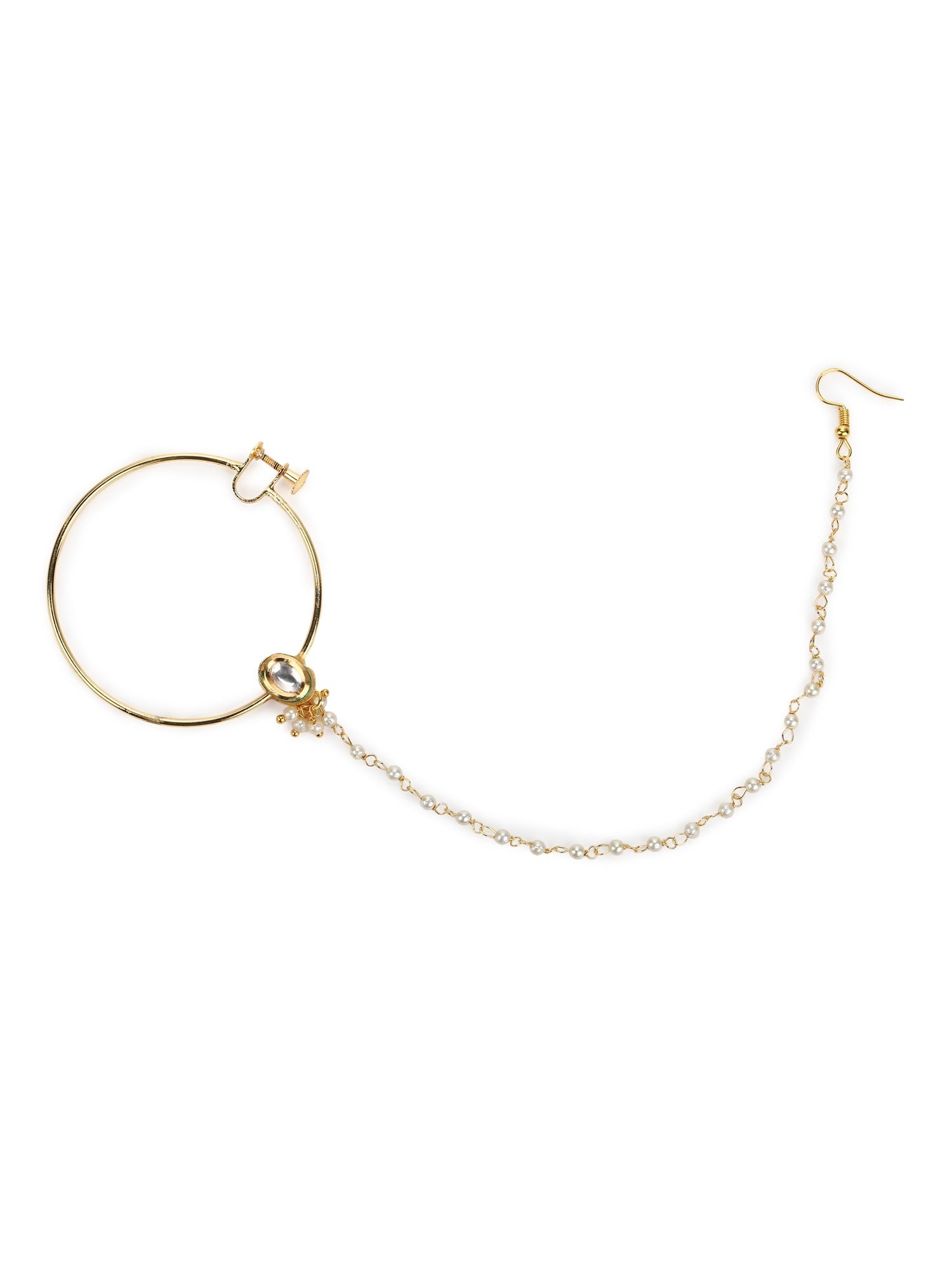 Women's Gold-Toned White Kundan Nose Ring - Ruby Raang | Swadesiicart
