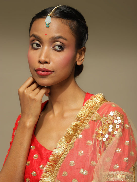 Turquoise Blue Kundan Maang Tikka - Ruby Raang | Swadesiicart
