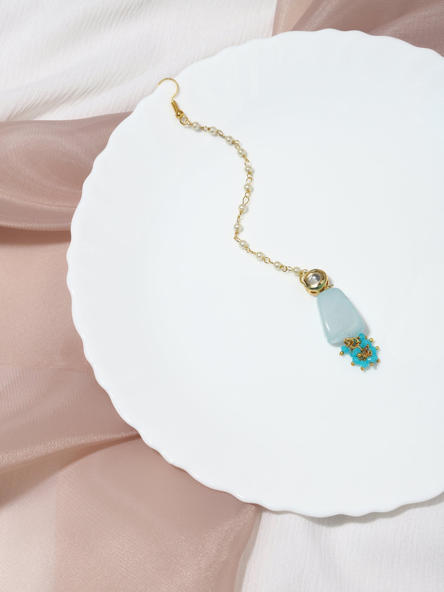 Turquoise Blue Kundan Maang Tikka - Ruby Raang | Swadesiicart