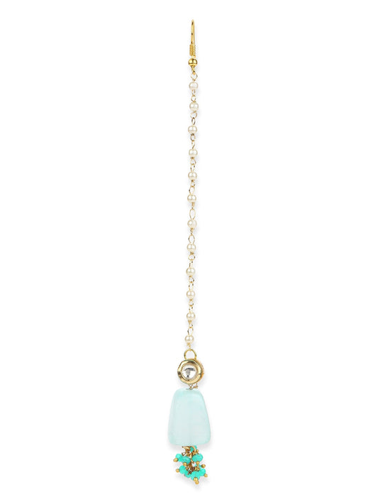 Turquoise Blue Kundan Maang Tikka - Ruby Raang | Swadesiicart