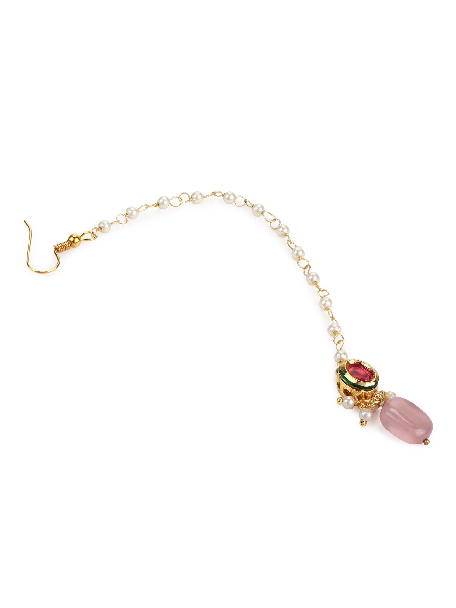Gold-Polished Red Kundan-Studded Handcrafted Maang Tikka - Ruby Raang | Swadesiicart