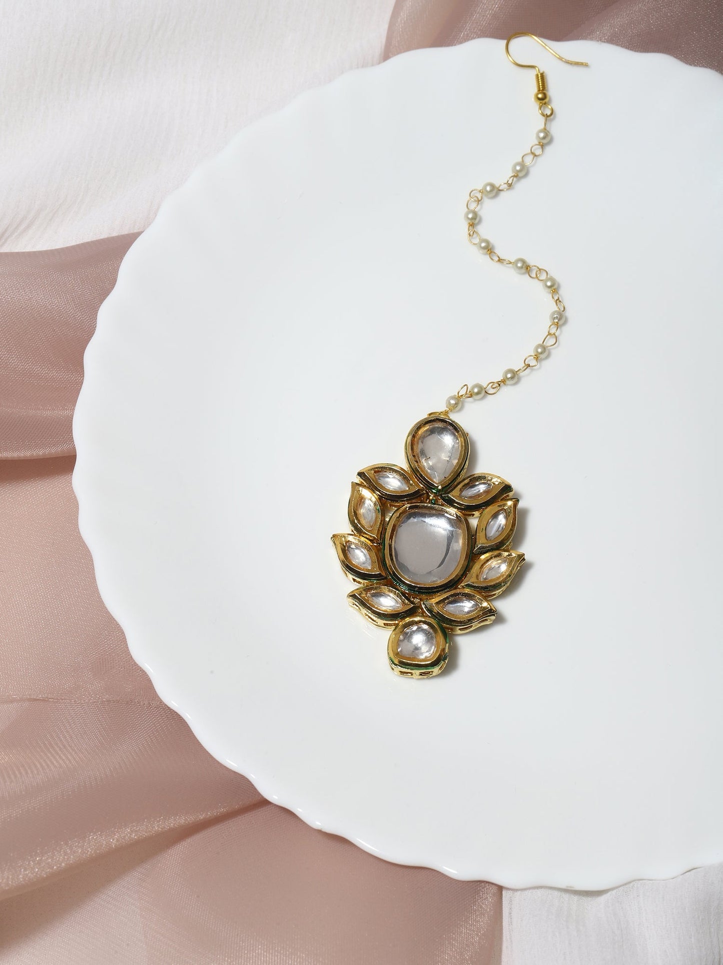 Gold-Polished Kundan Maang Tikka - Ruby Raang | Swadesiicart