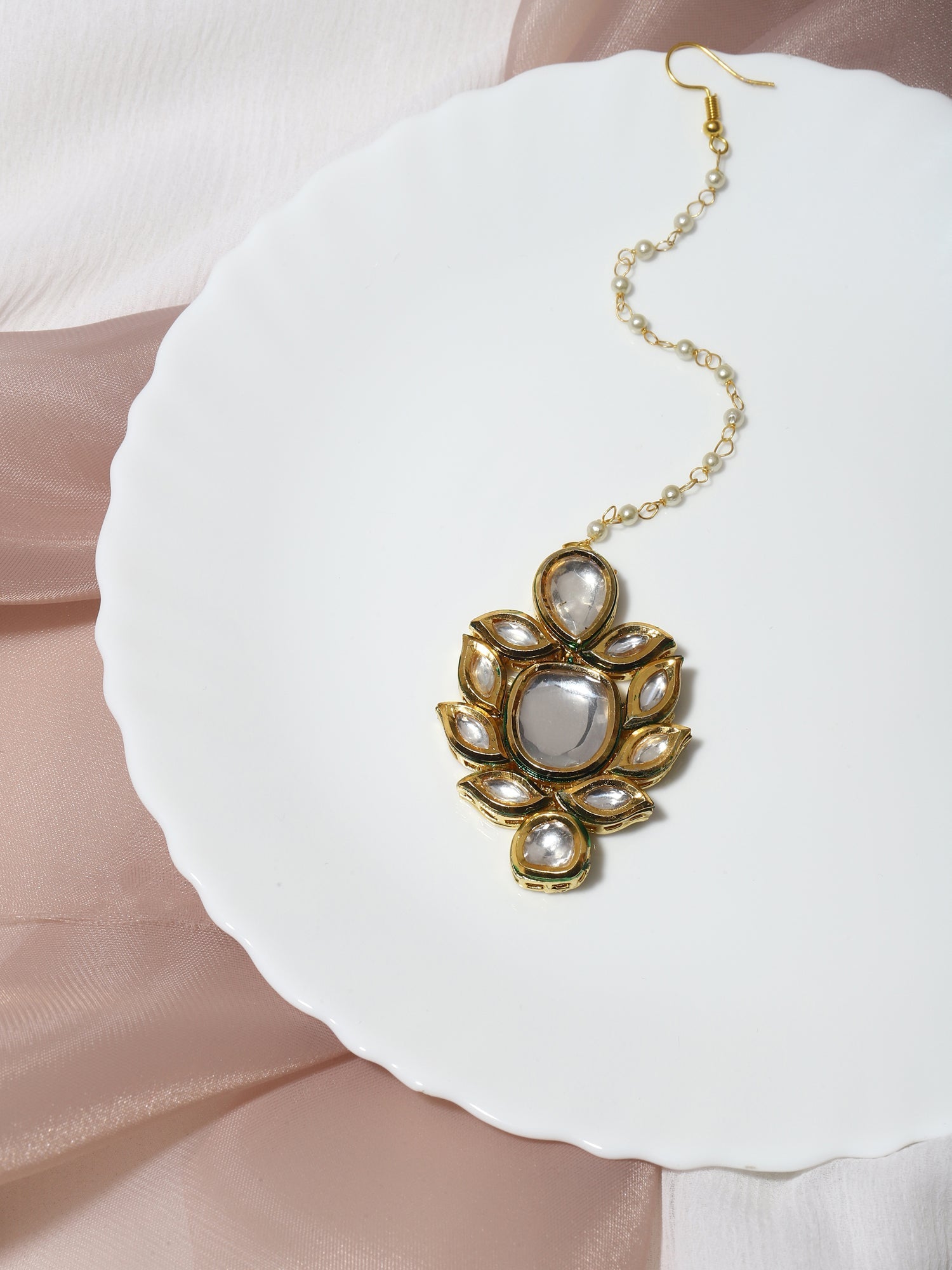 Gold-Polished Kundan Maang Tikka - Ruby Raang | Swadesiicart
