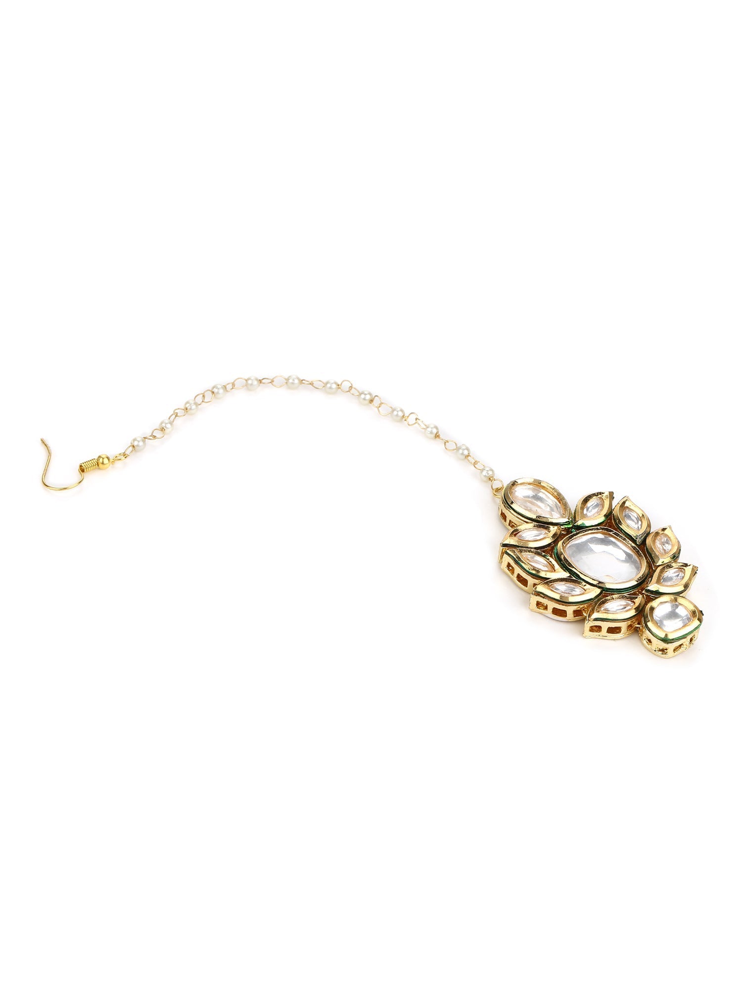 Gold-Polished Kundan Maang Tikka - Ruby Raang | Swadesiicart