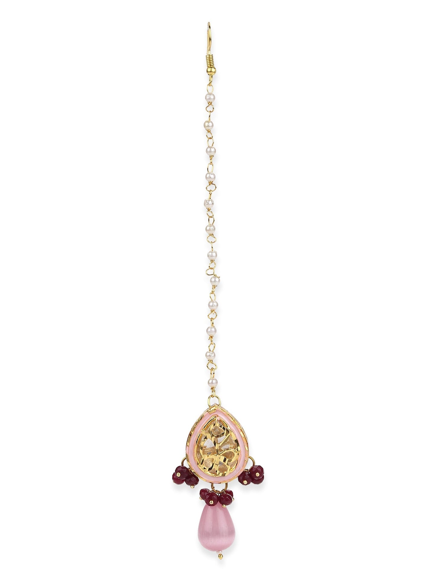 Pink Gold-Polished Kundan Studded Maang Tikka - Ruby Raang | Swadesiicart