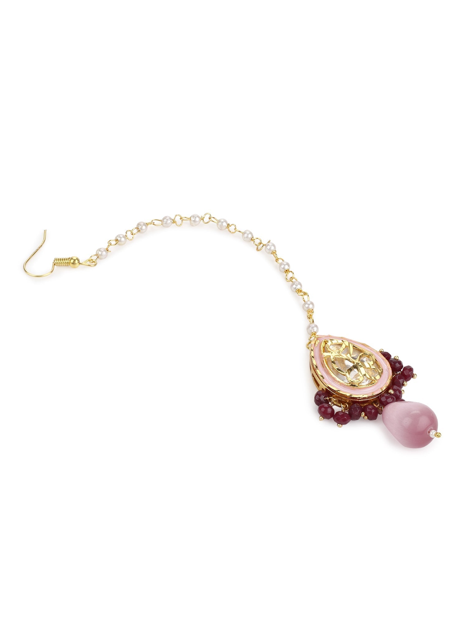 Pink Gold-Polished Kundan Studded Maang Tikka - Ruby Raang | Swadesiicart